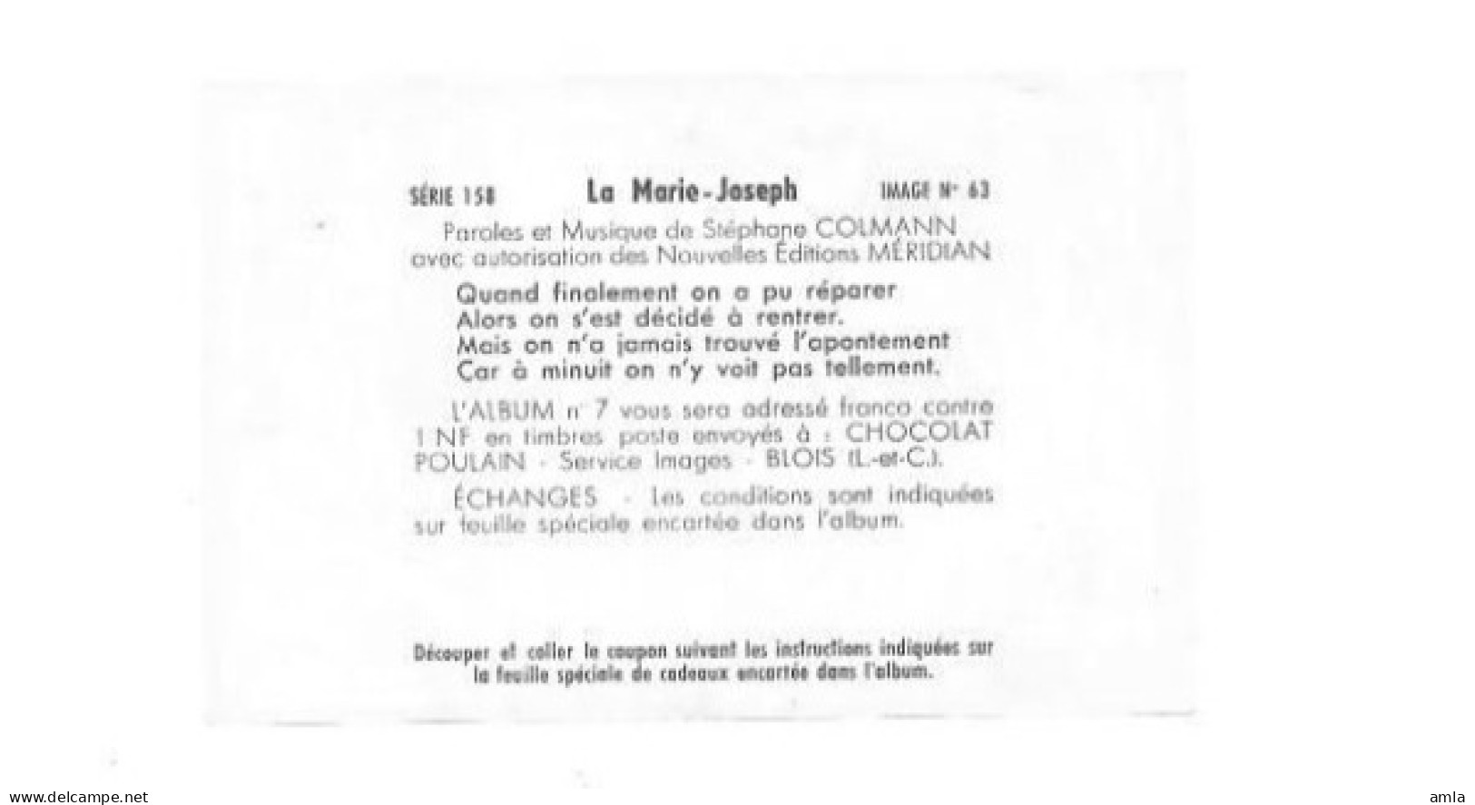 IMAGE GRAND FORMAT  POULAIN  Serie  158  N°63 LA MARIE JOSEPH - Poulain