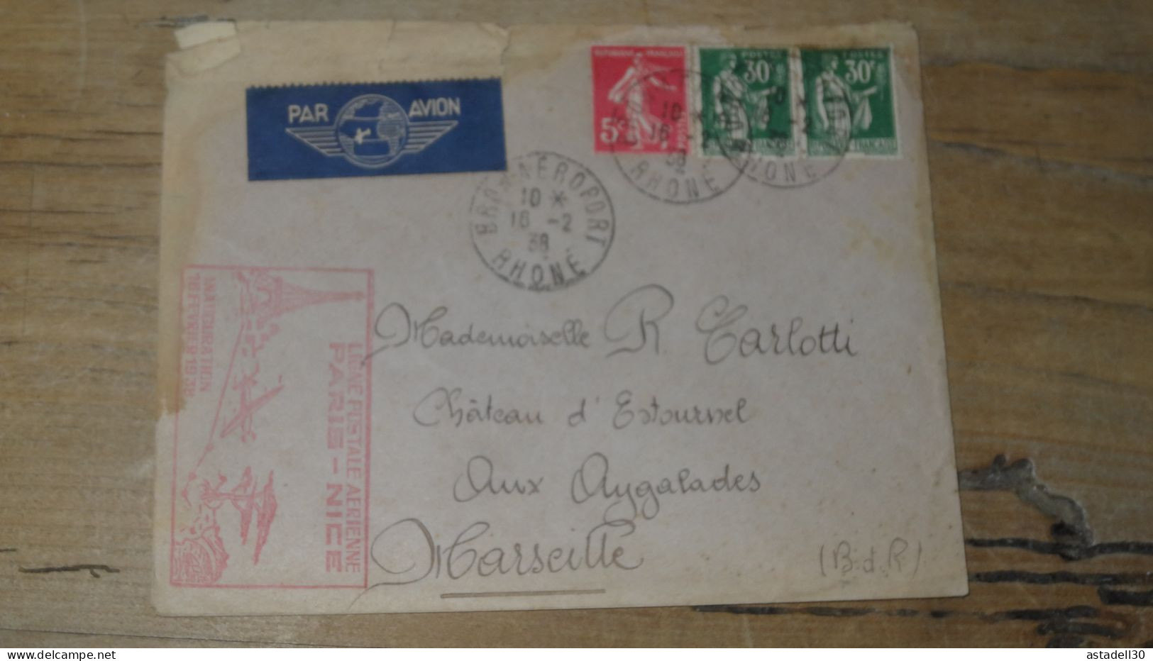 Enveloppe Ligne Postale Paris Nice 1938   ............. BOITE1  ....... 563 - 1921-1960: Modern Period