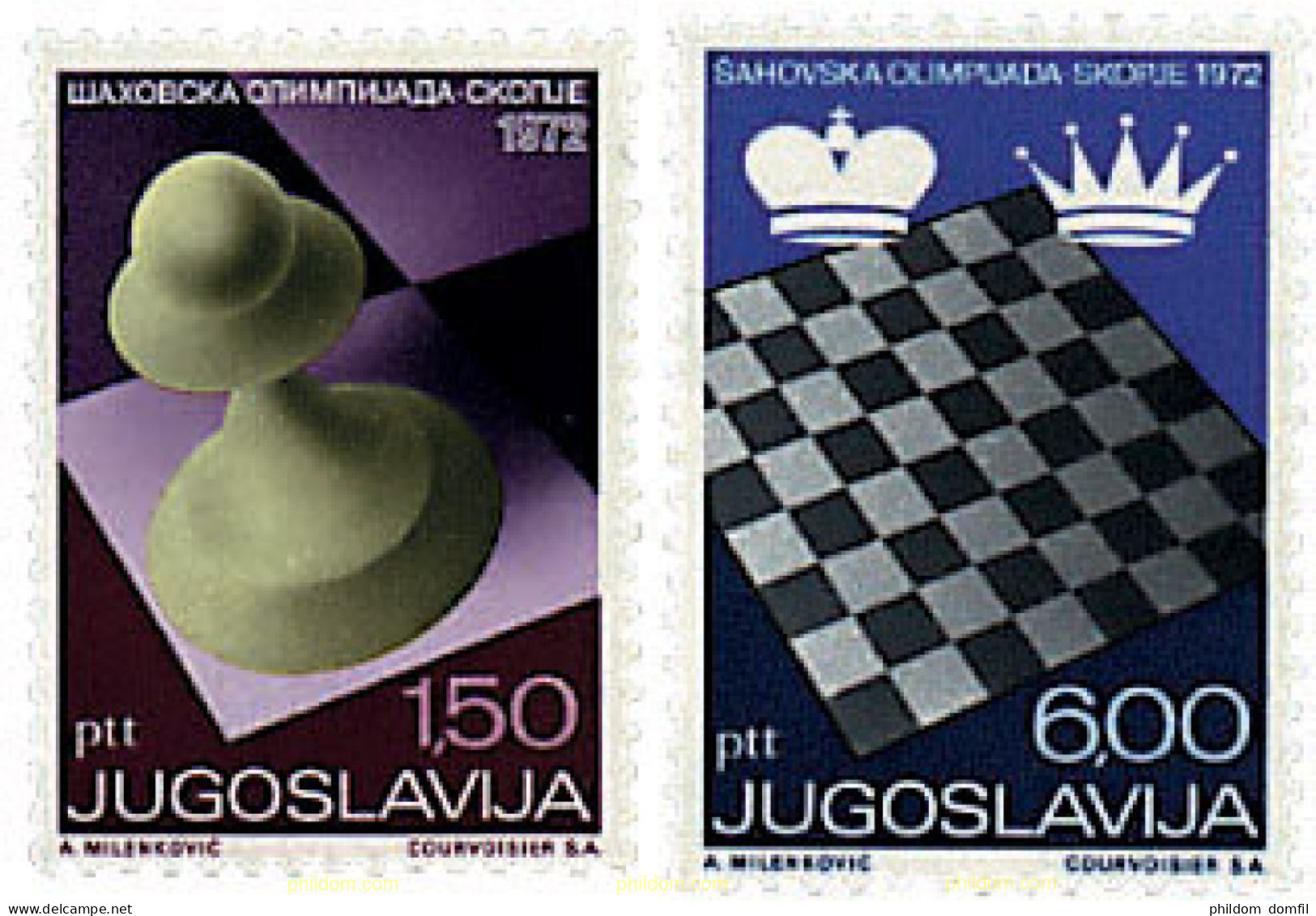34332 MNH YUGOSLAVIA 1972 20 OLIMPIADA DE AJEDREZ MASCULINA Y 5 OLIMPIADA FEMENINA - Unused Stamps