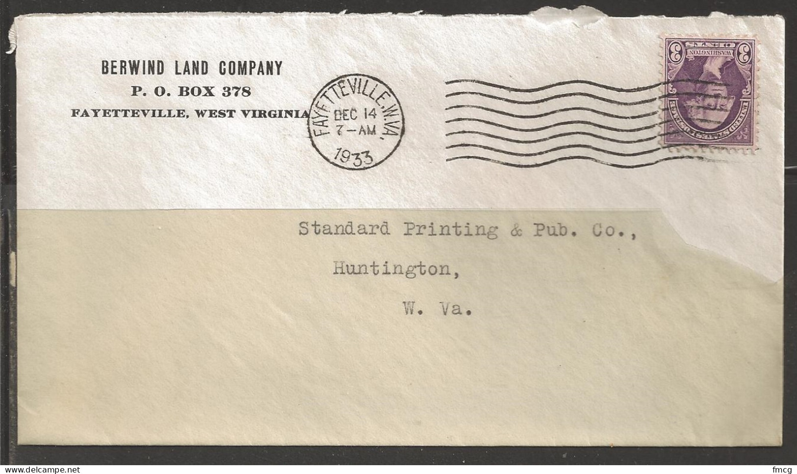 1933 Fayetteville, West Virginia, Land Co. Corner Card - Brieven En Documenten