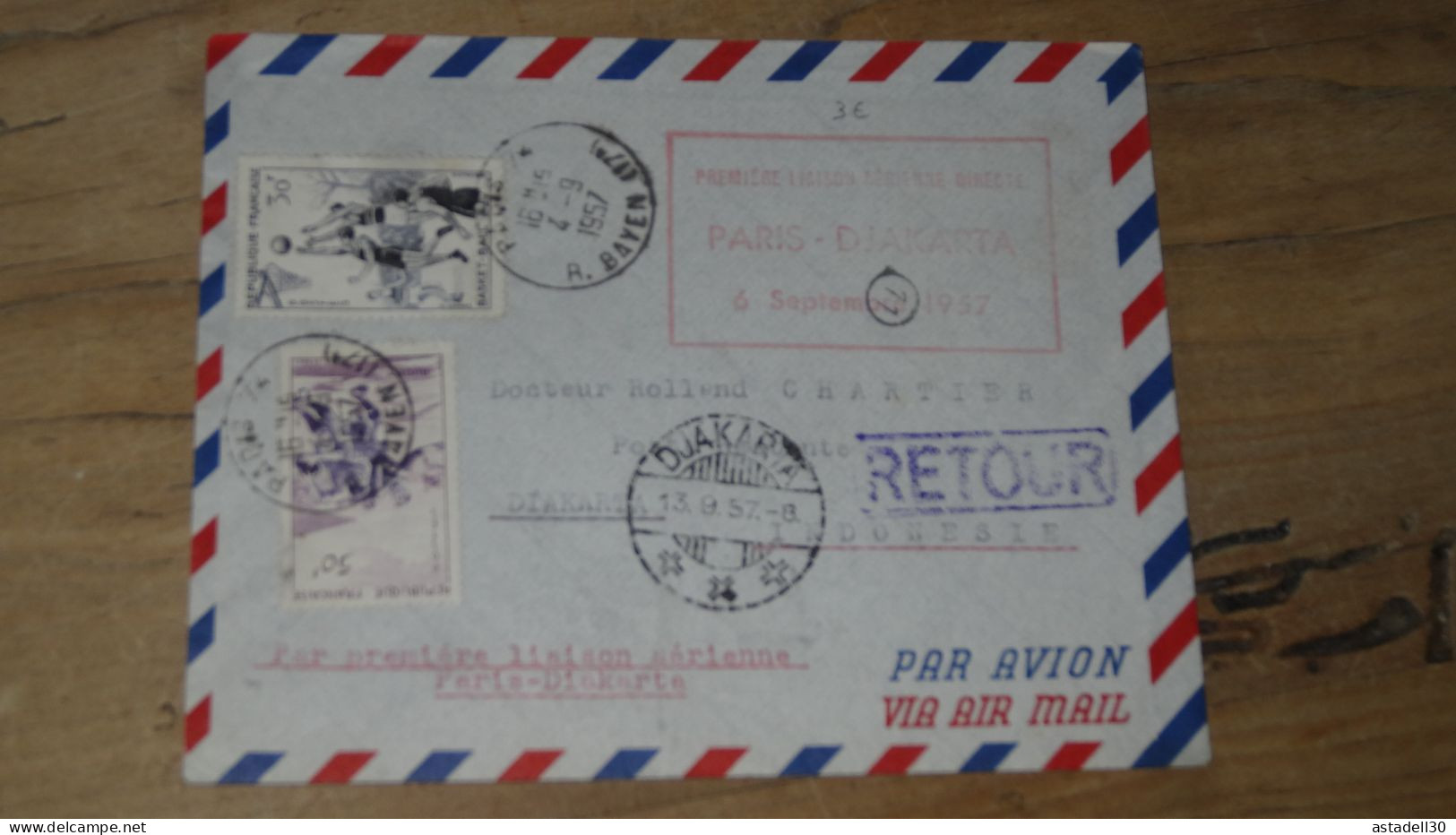 Enveloppe 1ere Liaison, Paris Djakarta 1957   ............. BOITE1  ....... 564 - 1921-1960: Modern Period