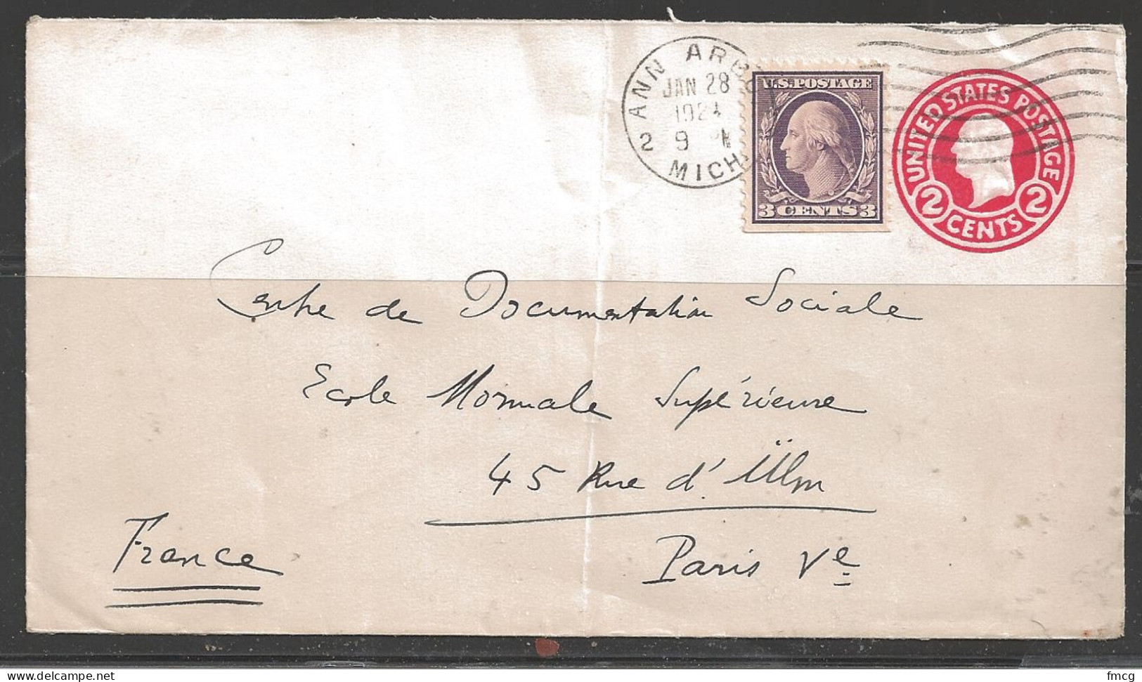 1924 Ann Arbor Mich (Jan 28) To Paris France - Covers & Documents