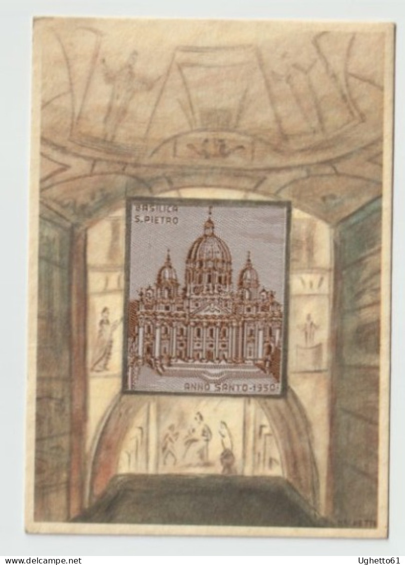 Anno Santo 1950 Basilica S. Pietro Immagine In Tessuto - Kirchen Und Klöster