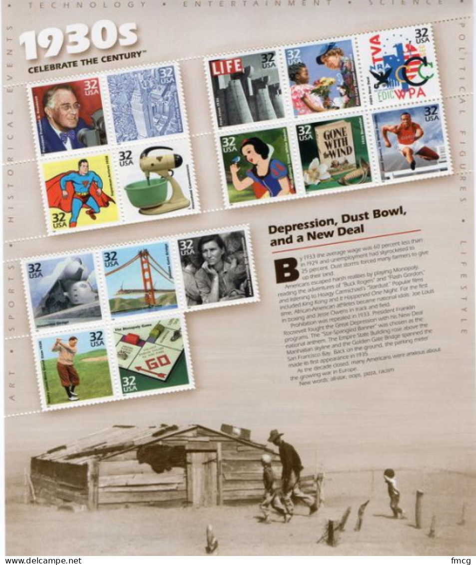 1998 Celebrate The Century  1930s  Sheet Of 15, Mint Never Hinged - Unused Stamps