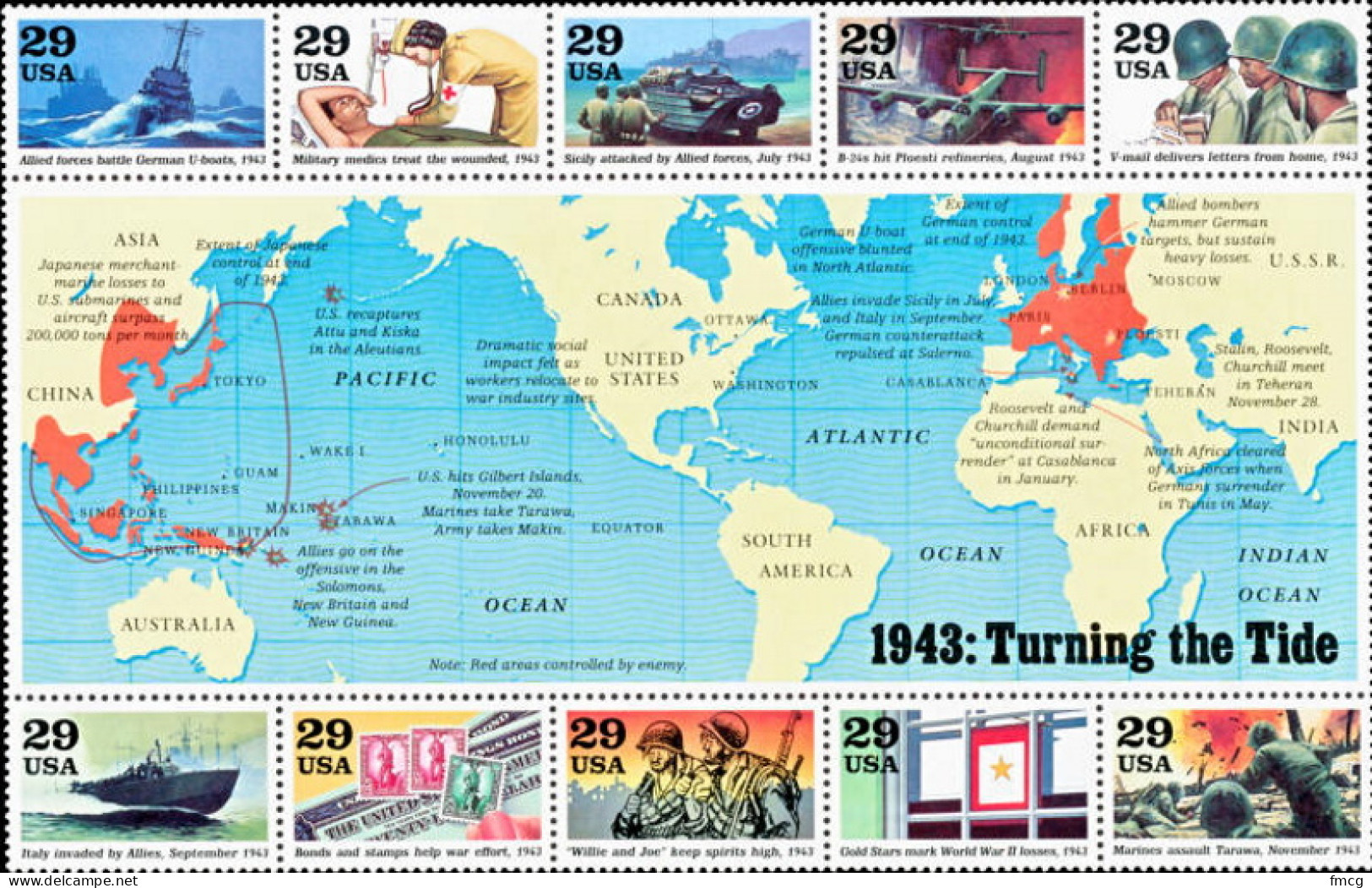 1993-1943: Turning The Tide - Sheet Of 10, Mint Never Hinged - Ungebraucht