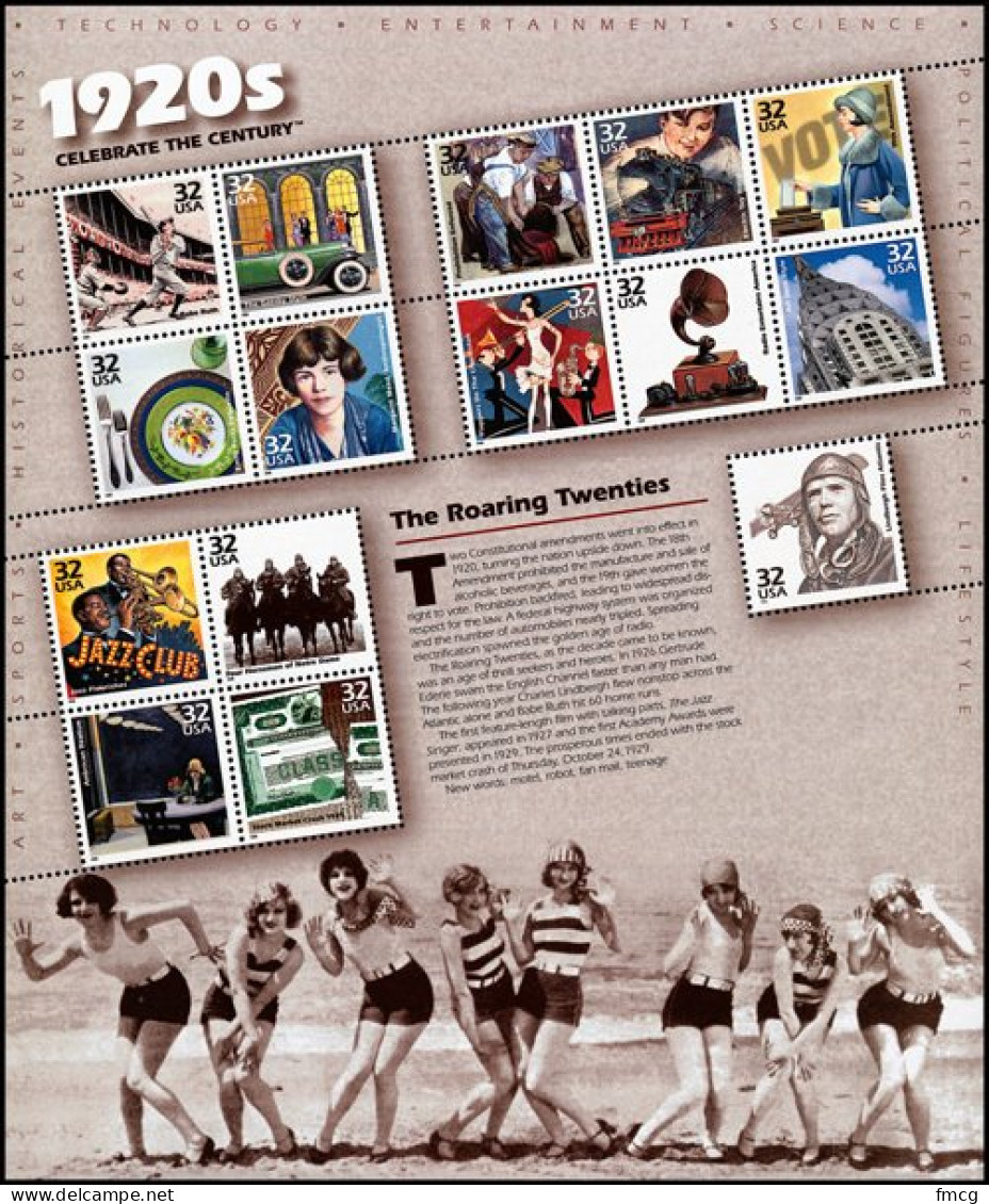 1998 Celebrate The Century  1920s  Sheet Of 15, Mint Never Hinged - Unused Stamps