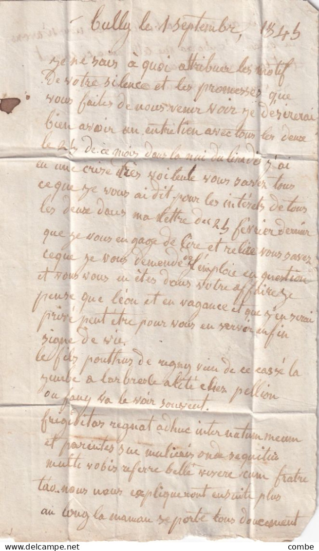 LETTRE. 3 SEPT 45. TARARE. RHONE . BOITE RURALE M = TULY POUR ST PAUL - 1801-1848: Précurseurs XIX