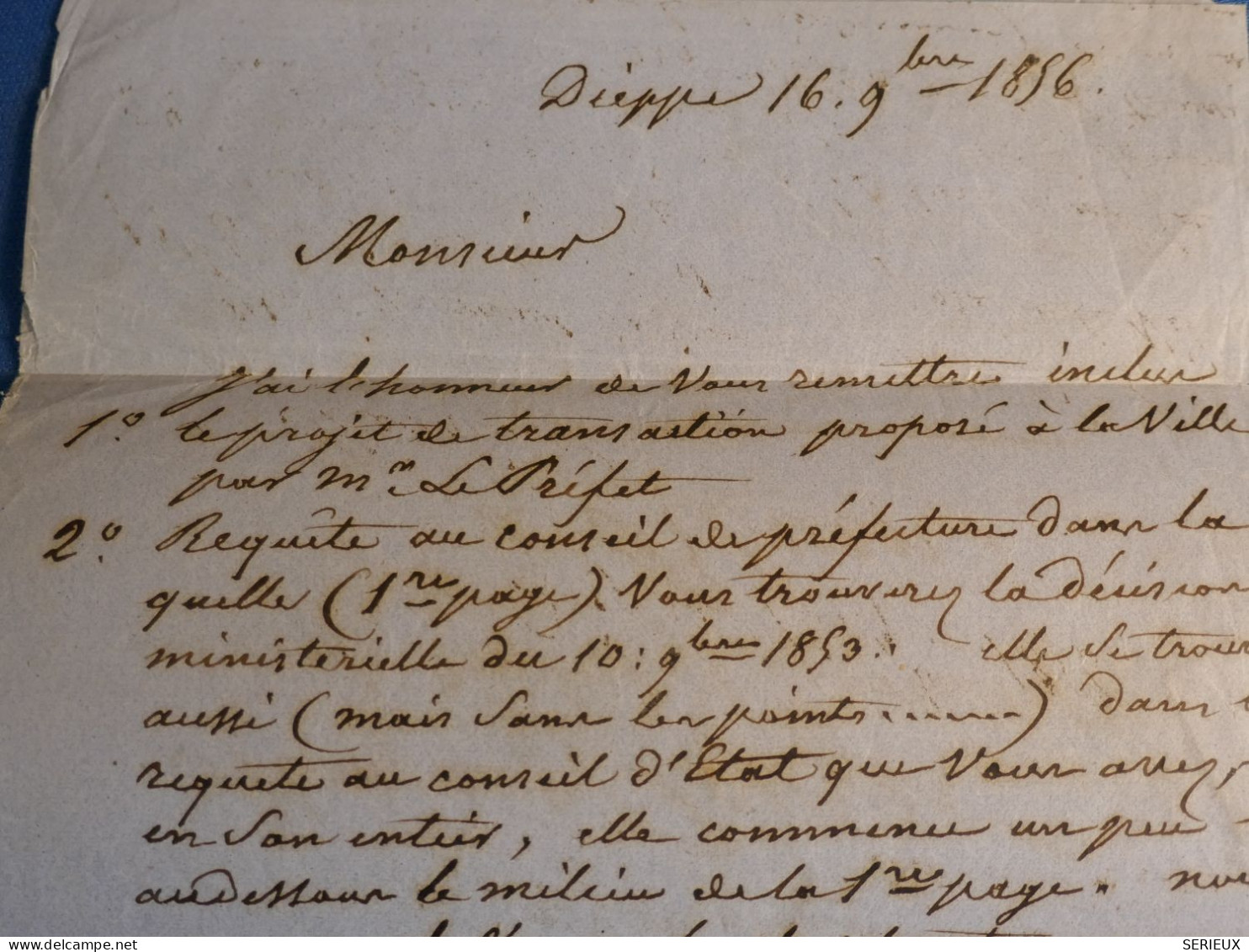 DN0  FRANCE    LETTRERR 1856 PETIT BUREAU DIEPPE A ROUEN +PAIRE DE N°14 FONCé  + AFF. INTERESSANT+++ - 1849-1876: Période Classique