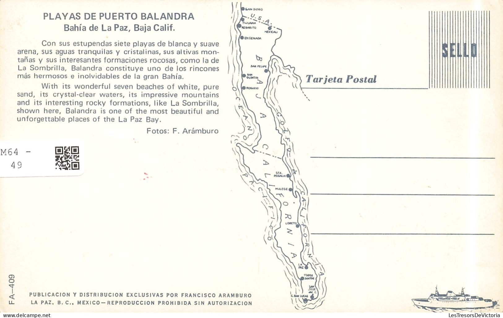 MEXIQUE - Baja California Sur - Bahia De La Paz - Playas De Puerto Balandra - Carte Postale - Mexiko
