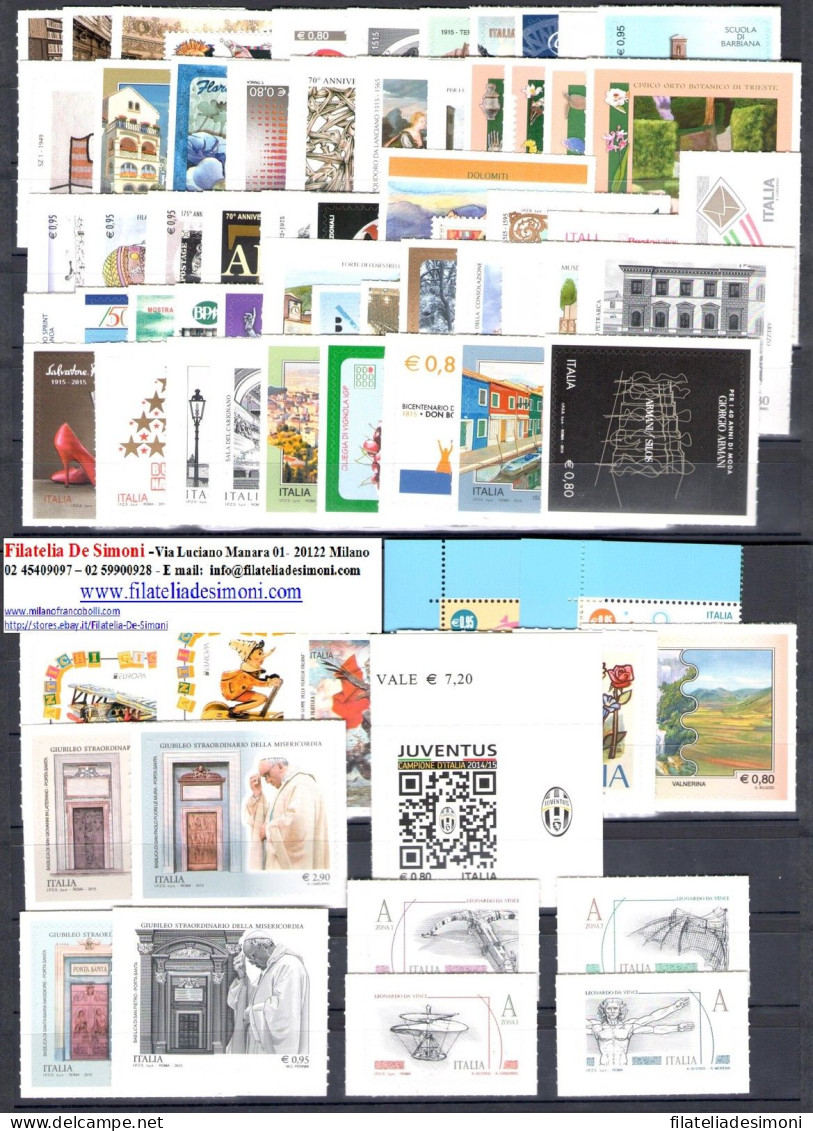 2015 Italia, Repubblica, Francobolli Nuovi, Annata Completa 74 Valori + 7 Foglietti, MNH** - Full Years