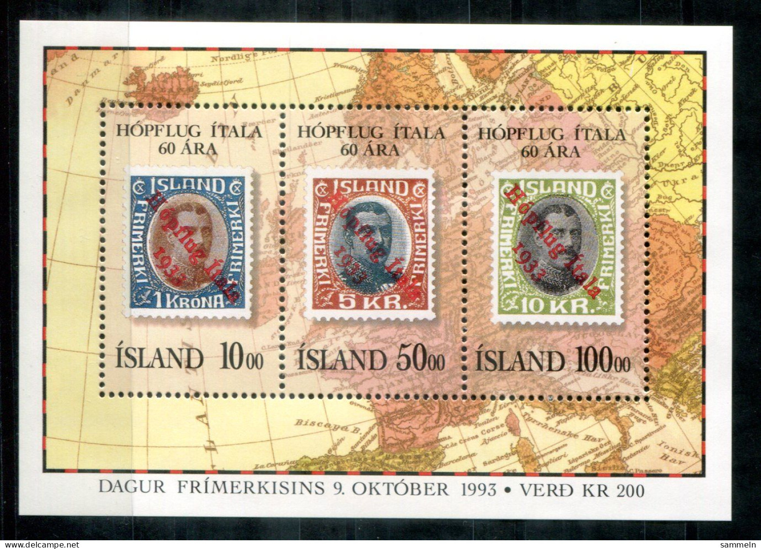 ISLAND Block 14, Bl.14 Mnh - Marke Auf Marke, Stamp On Stamp, Timbre Sur Timbre, Hopflug Italia - ICELAND / ISLANDE - Blocks & Sheetlets