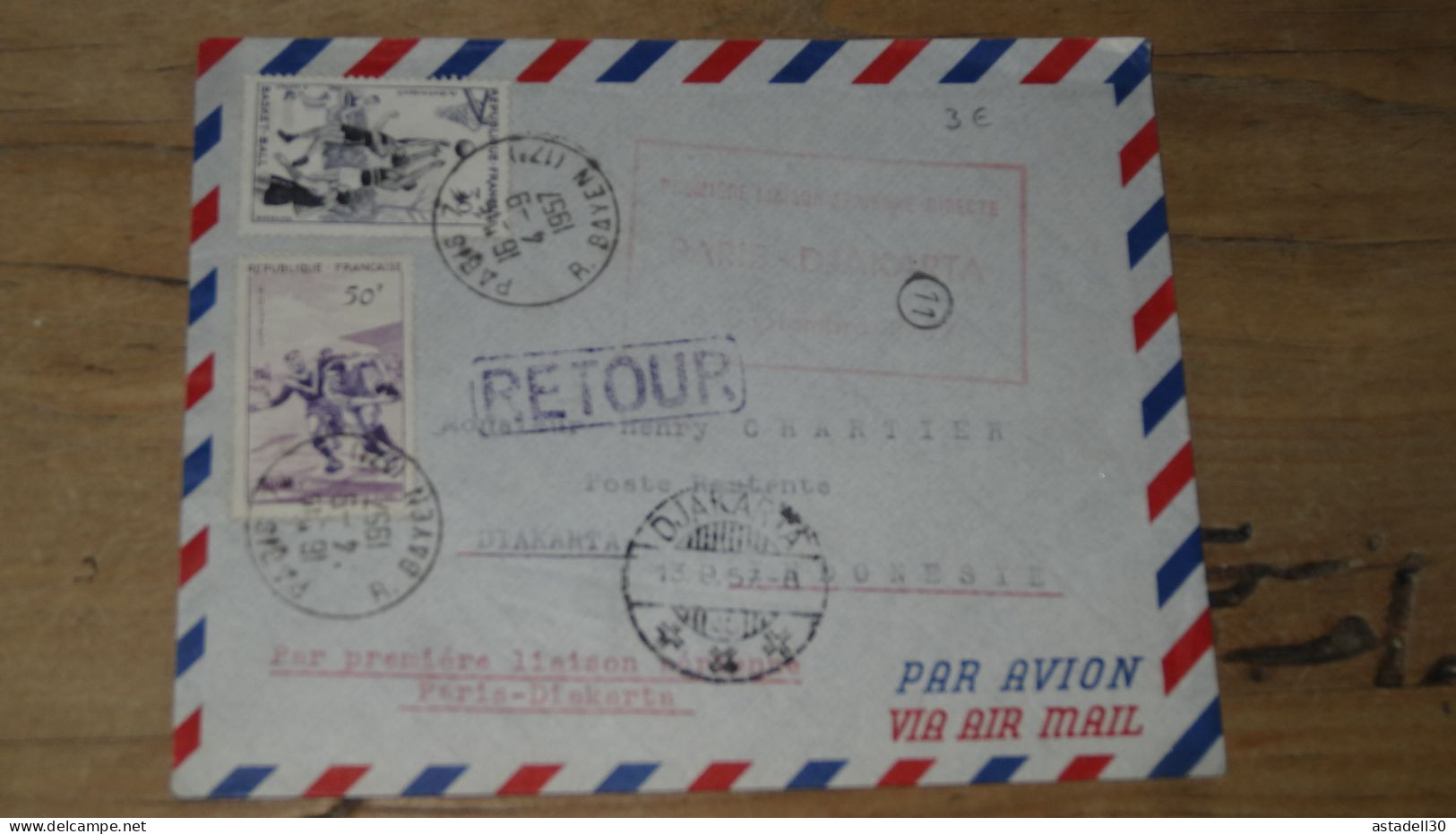 Enveloppe 1ere Liaison, Paris Djakarta 1957   ............. BOITE1  ....... 566 - 1921-1960: Modern Period