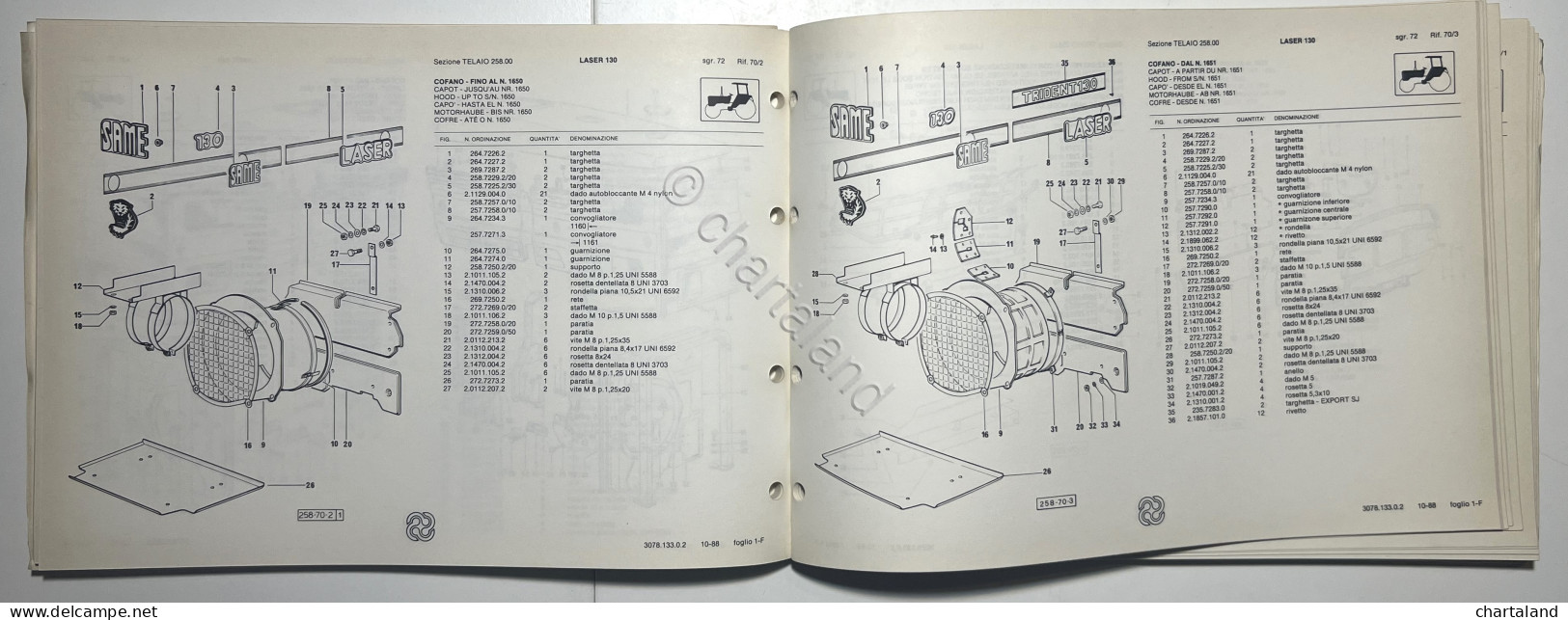 Catalogo Parti Di Ricambio Originali SAME Trattori - Laser 130 - Ed. 1988 - Other & Unclassified