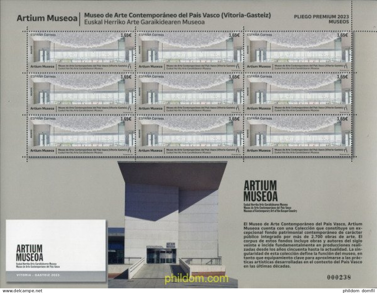 709546 MNH ESPAÑA 2023 MUSEOS. MUSEO DE ARTE CONTEMPORÁNEO DEL PAÍS VASCO-ARTIUM MUSEOA. VITORIA-GASTEIZ - Neufs