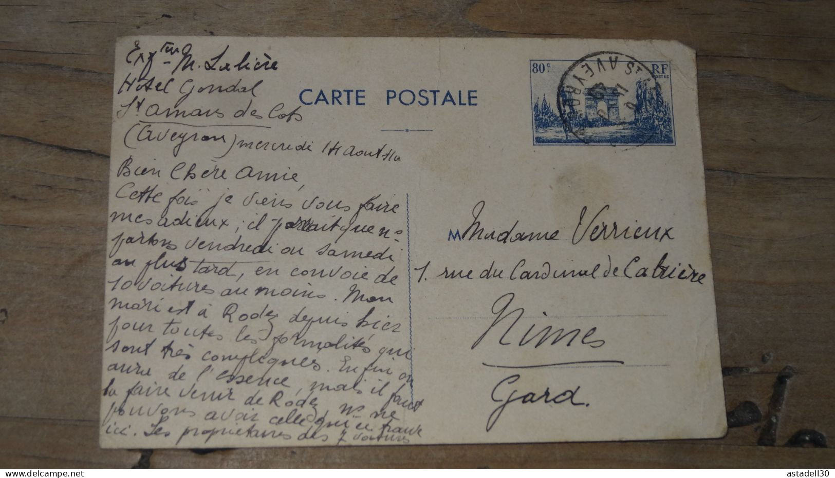 Entier Postal Arc De Triomphe 1949 St Amans, Aveyron   ............. BOITE1  ....... 567 - Sonstige & Ohne Zuordnung