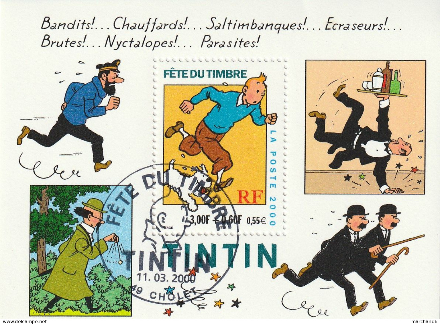 France 2000 Fete Du Timbre Tintin Bloc Feuillet N°28 Oblitéré Cachet - Oblitérés