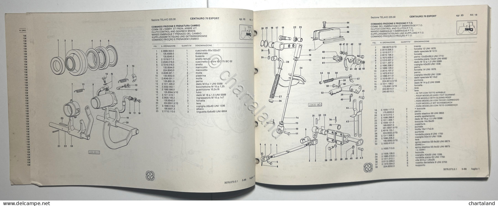 Catalogo Parti Di Ricambi Originali SAME Trattori - Centauro 70 Export - 1988  - Sonstige & Ohne Zuordnung