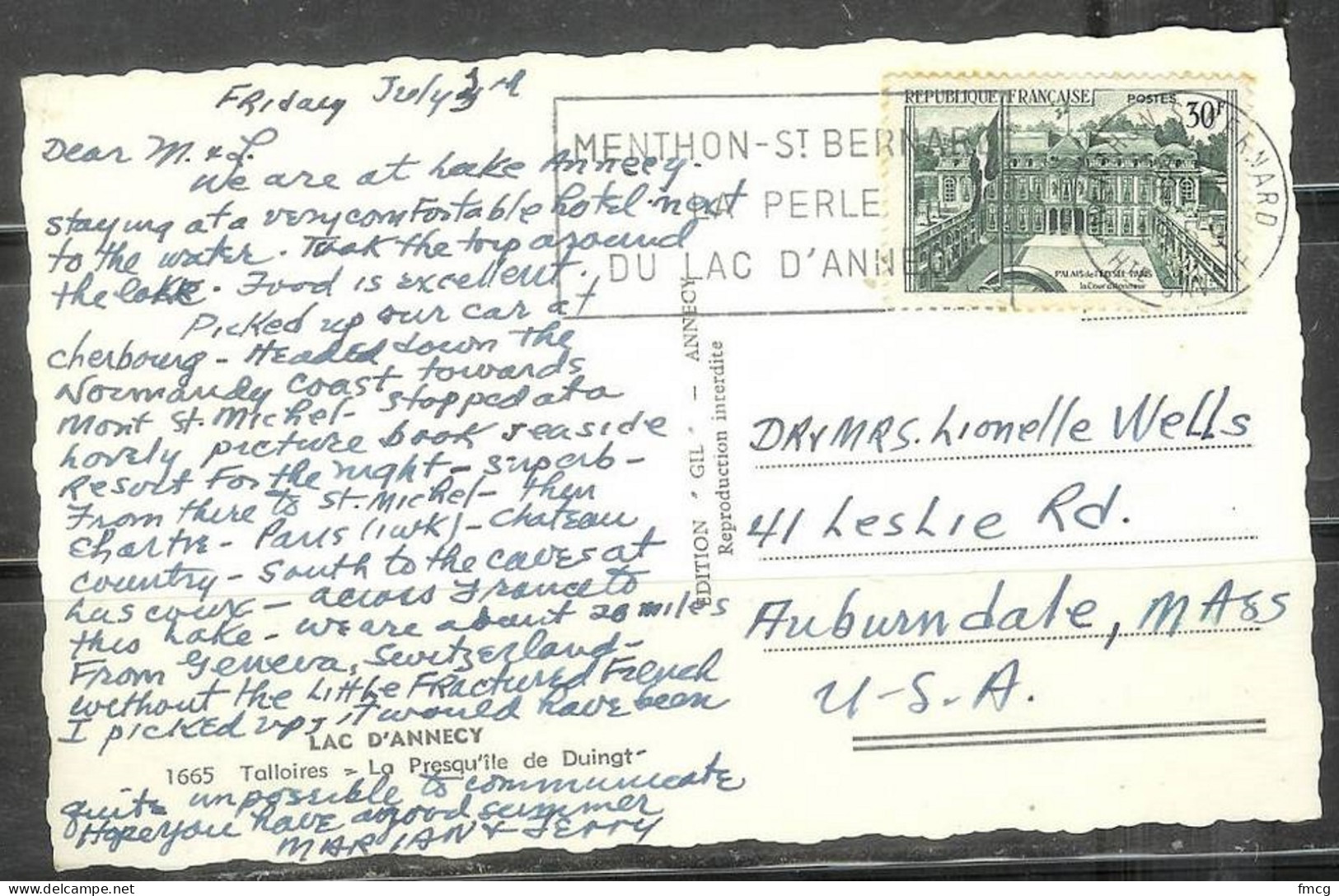 1959 30fr Elysee Palace On Picture Postcard, Paris Slogan Cancel - Lettres & Documents
