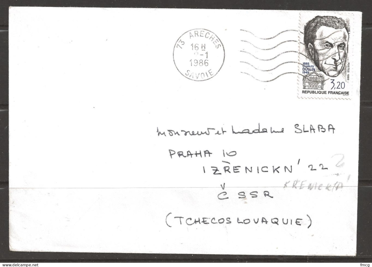 1986 3.20f Dullin, Areches To Czechoslovakia (2-1 1986) - Briefe U. Dokumente