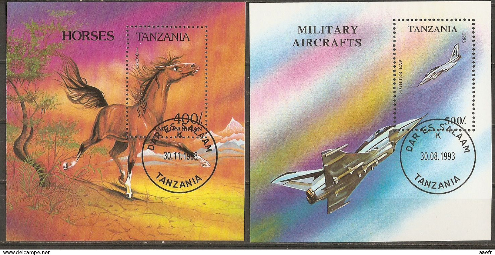 Tanzanie 1992/1995 - Petit Lot De 5 Blocs - James Dean MNH - Military Aircrafts - Chat - Oiseau - Cheval Oblitérés - Tanzania (1964-...)