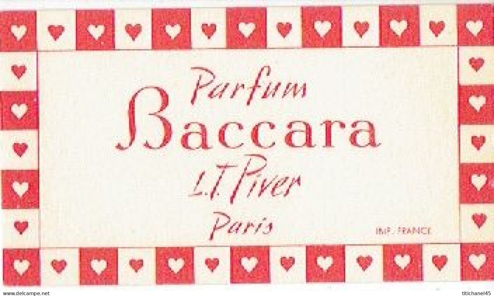 Peu Courante Carte Parfum  BACCARA De L.T. PIVER - Vintage (until 1960)