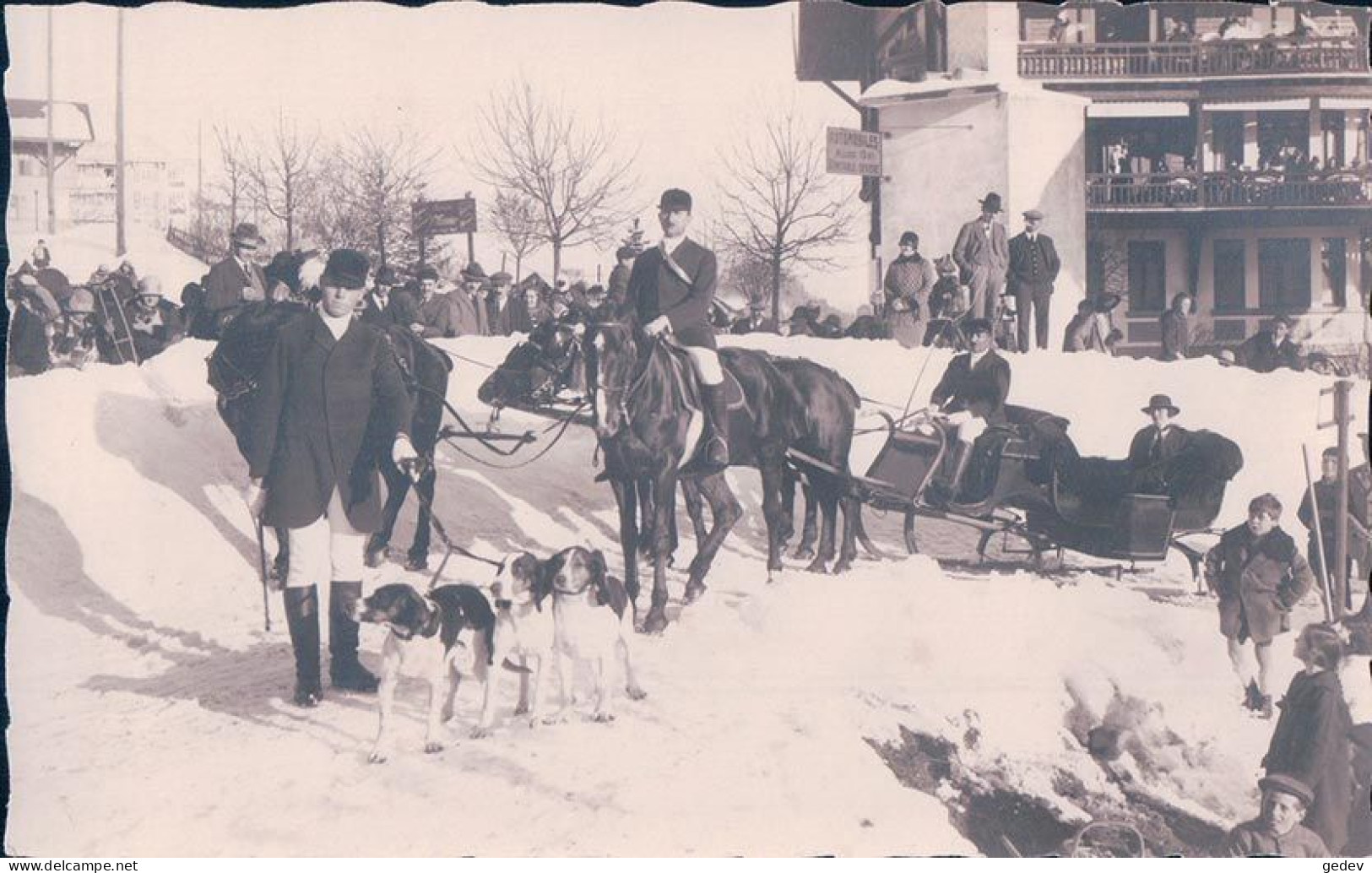 Chasse à Cour Et Sport D'hiver, Attelage, Traineau, Cavalier Et Chiens De Chasse (7080) - Caza