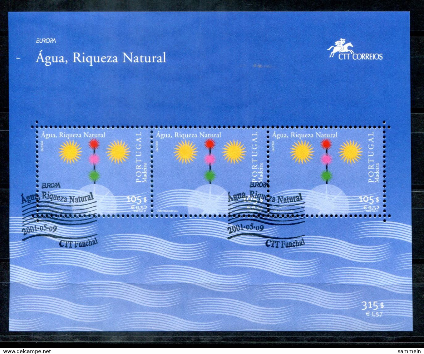 PORTUGAL-MADEIRA Block 23, Bl.23 FD Canc., Europa CEPT 2001, Wasser, Water, Eau - Madère