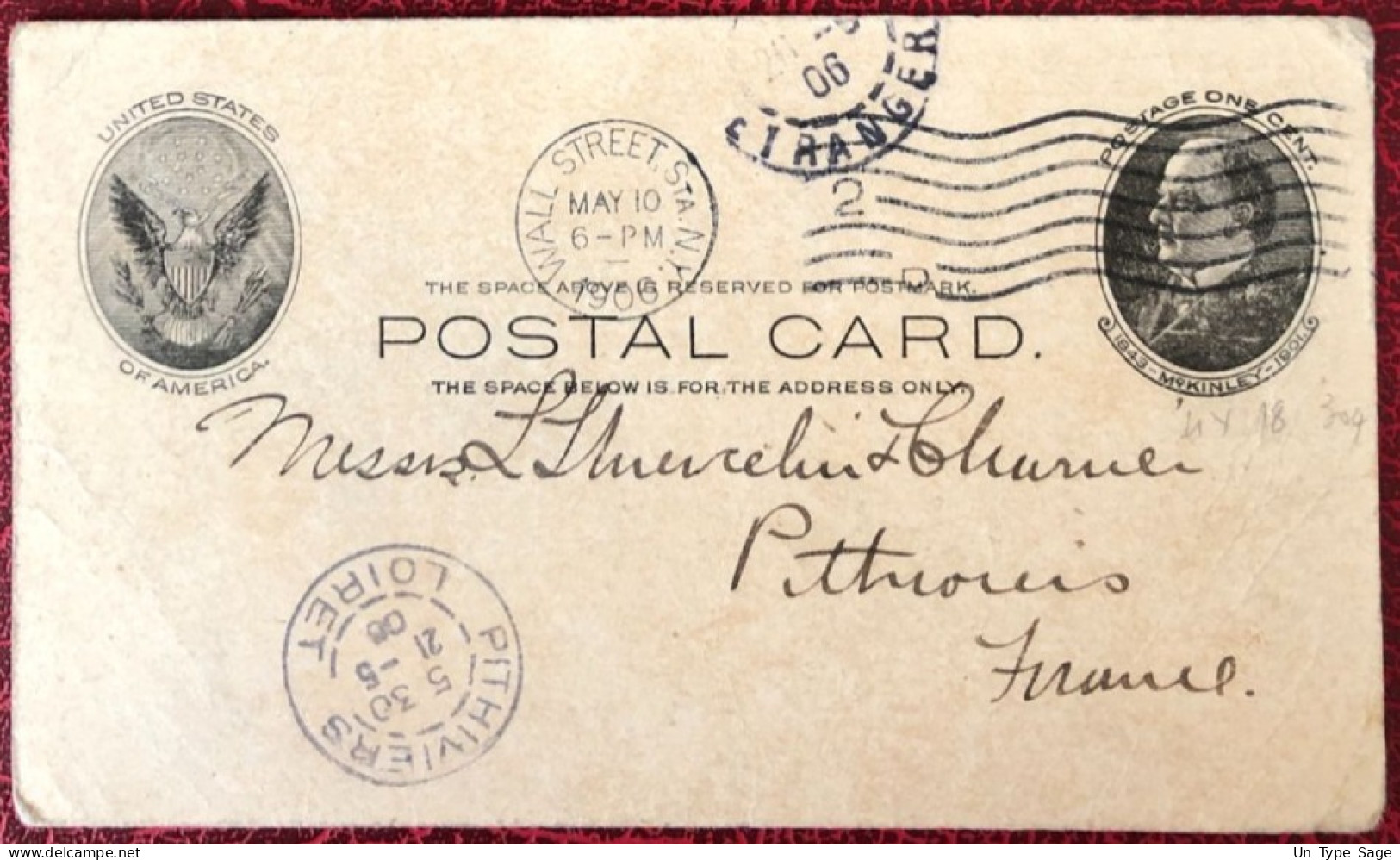 Etats-Unis, Divers Sur Entier-carte, Cachet Wall Street. STA. N.Y. 10.5.1906 Pour La France - (C1437) - Postal History