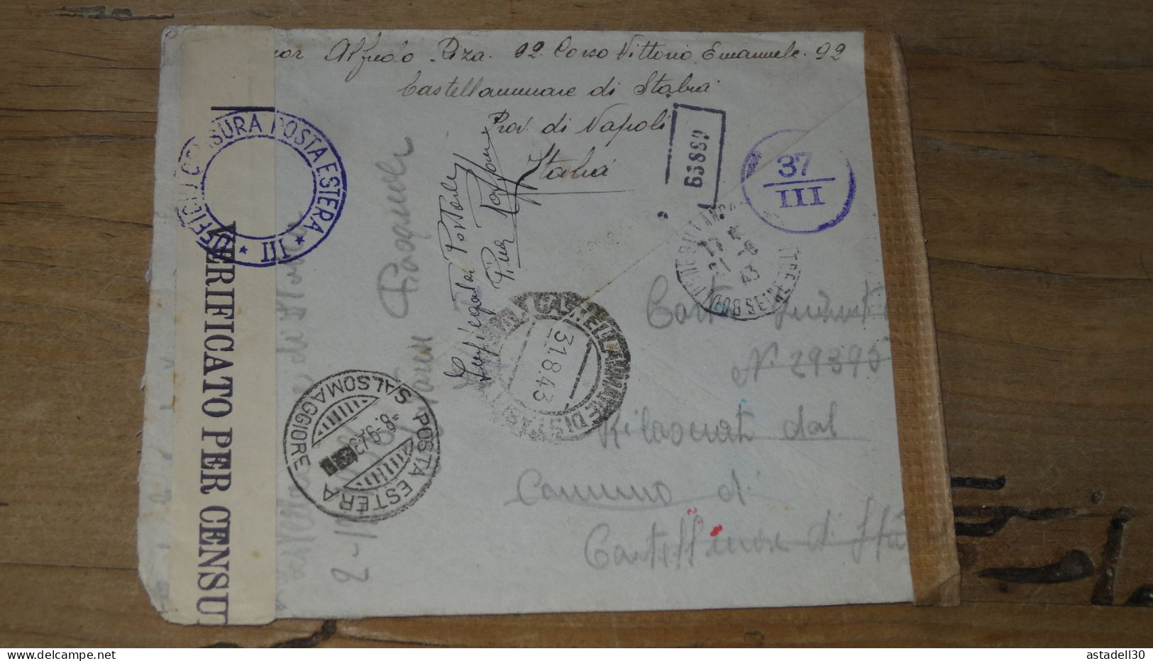 Enveloppe Recommandée, Censuree, Castellam Di Stabia, 1943  ............. BOITE1  ....... 574 - Marcophilie