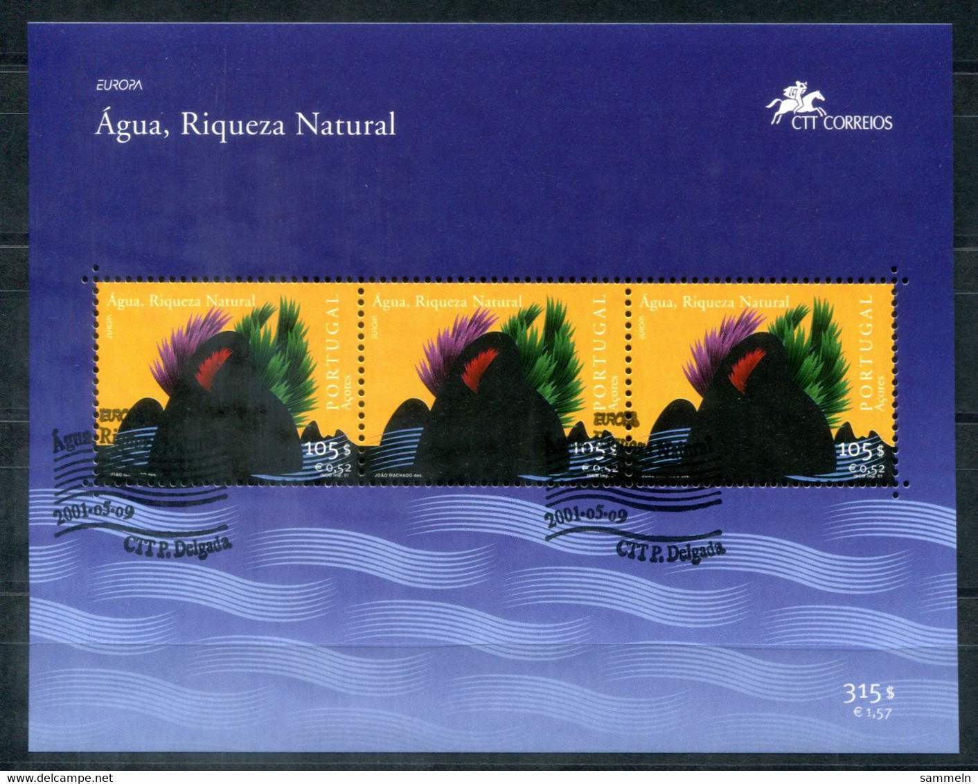 PORTUGAL-AZOREN Block 21, Bl.21 FD Canc. - Europa CEPT 2001 - Wasser, Water, Eau  - AZORES, AÇORES - Açores