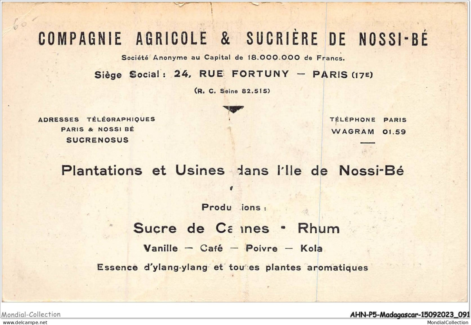 AHNP5-0549 - AFRIQUE - MADAGASCAR - Compagnie Agricole Et Sucrière De Nossi-bé - Madagaskar