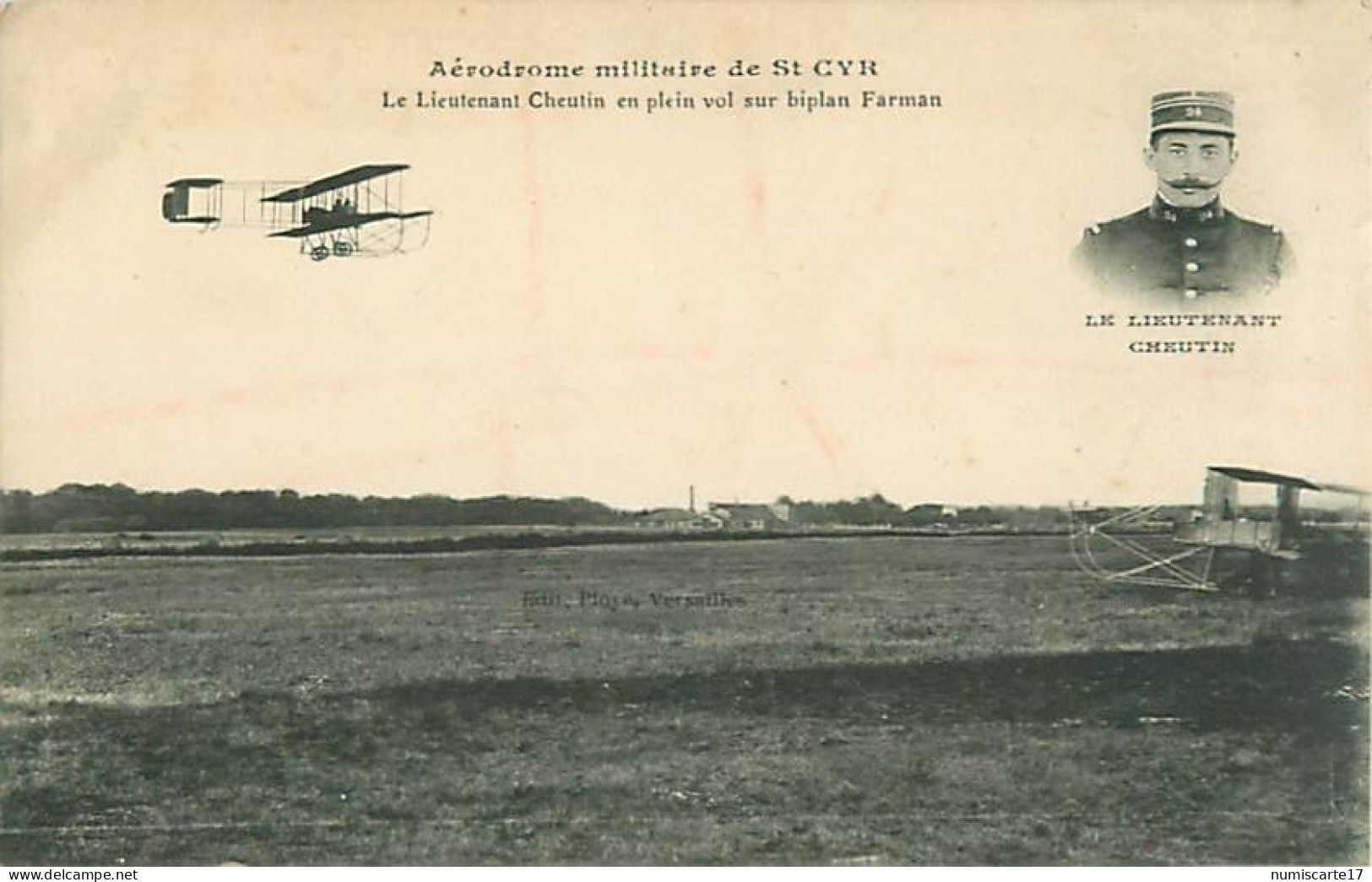 Cpa SAINT CYR 78 Aérodrome Militaire De St CYR Ler Lieutenant Cheutin En Plein Vol Sur Biplan Farman - St. Cyr L'Ecole