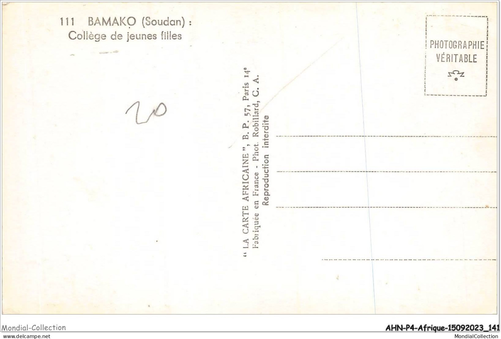AHNP4-0460 - AFRIQUE - BAMAKO - Soudan - Collège De Jeunes Filles  - Mali