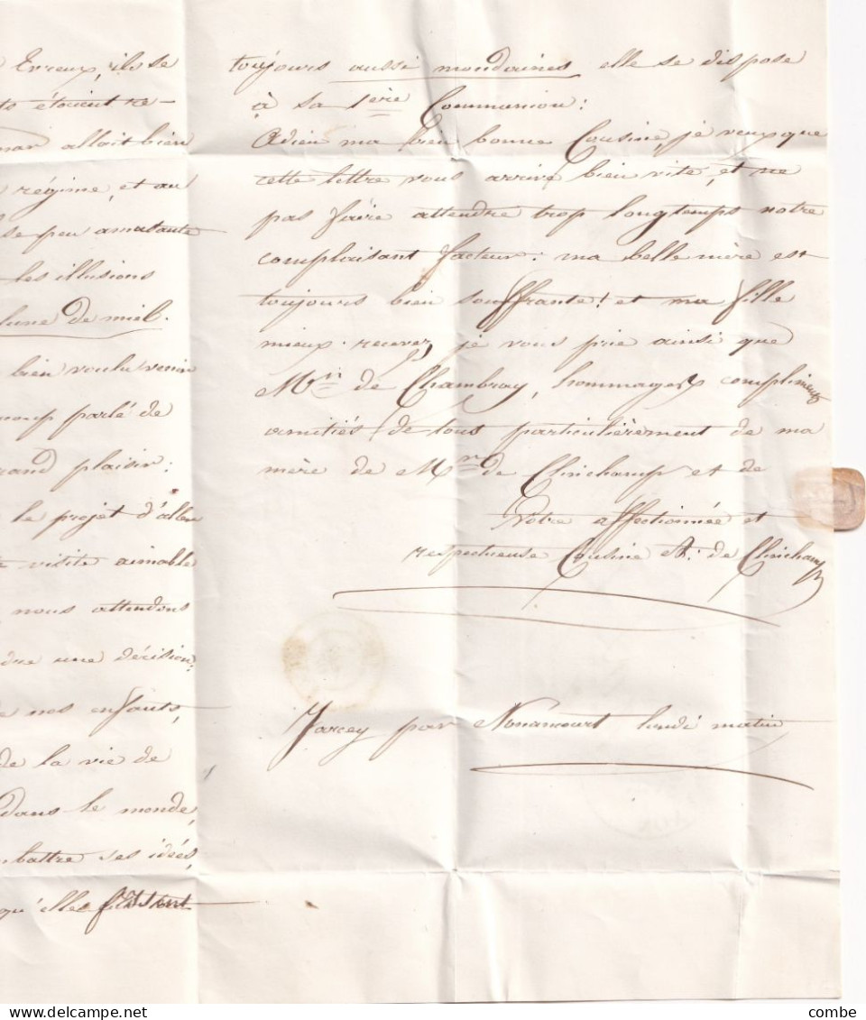 LETTRE. 20 DEC 42. NONANCOURT. EURE. ORIGINE RURALE OR = JARCEY. POUR DAMVILLE. TAXE 2 - 1801-1848: Précurseurs XIX