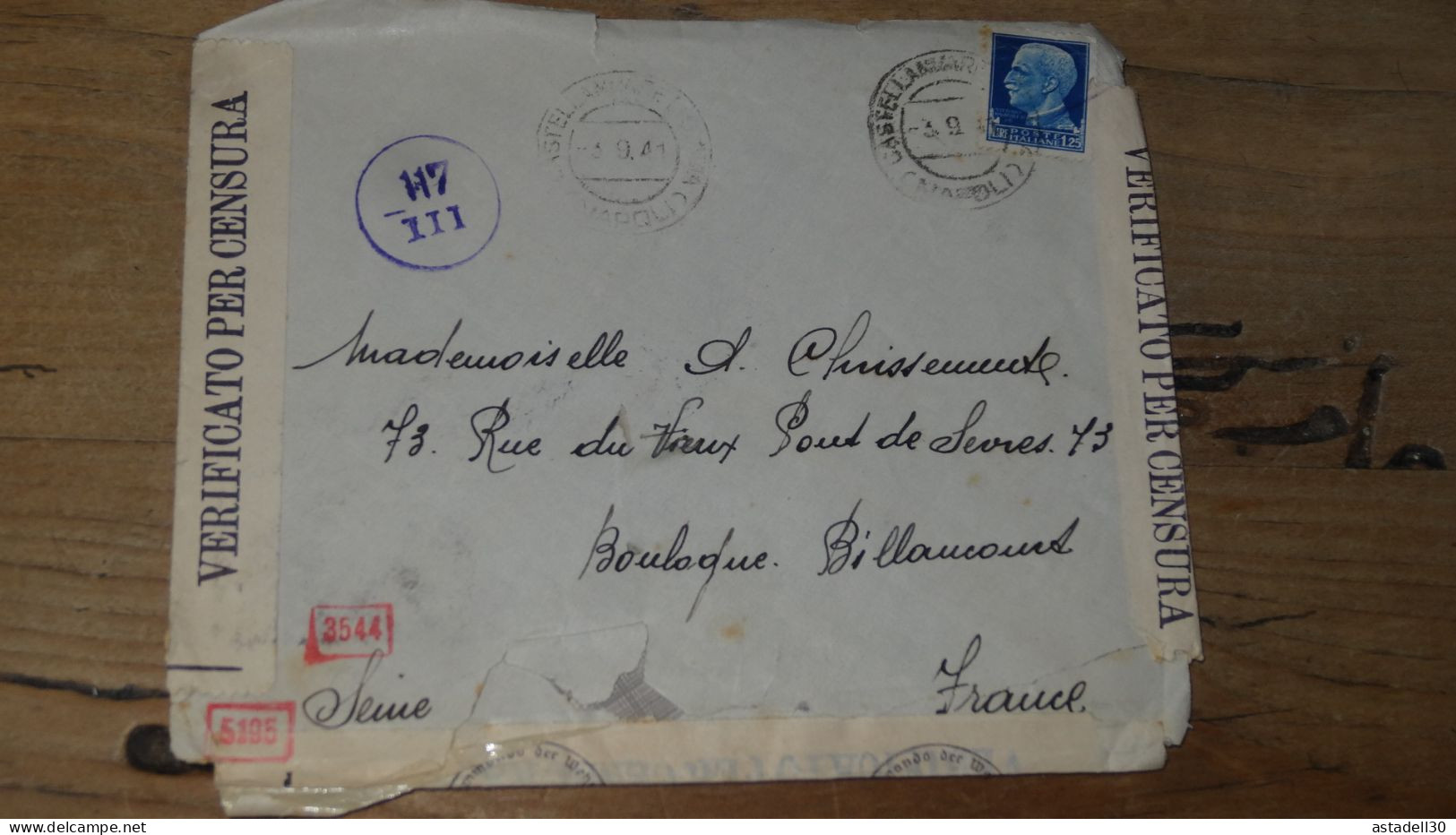 Enveloppe  Censuree, Castellam Di Stabia, 1940  ............. BOITE1  ....... 577 - Marcophilia