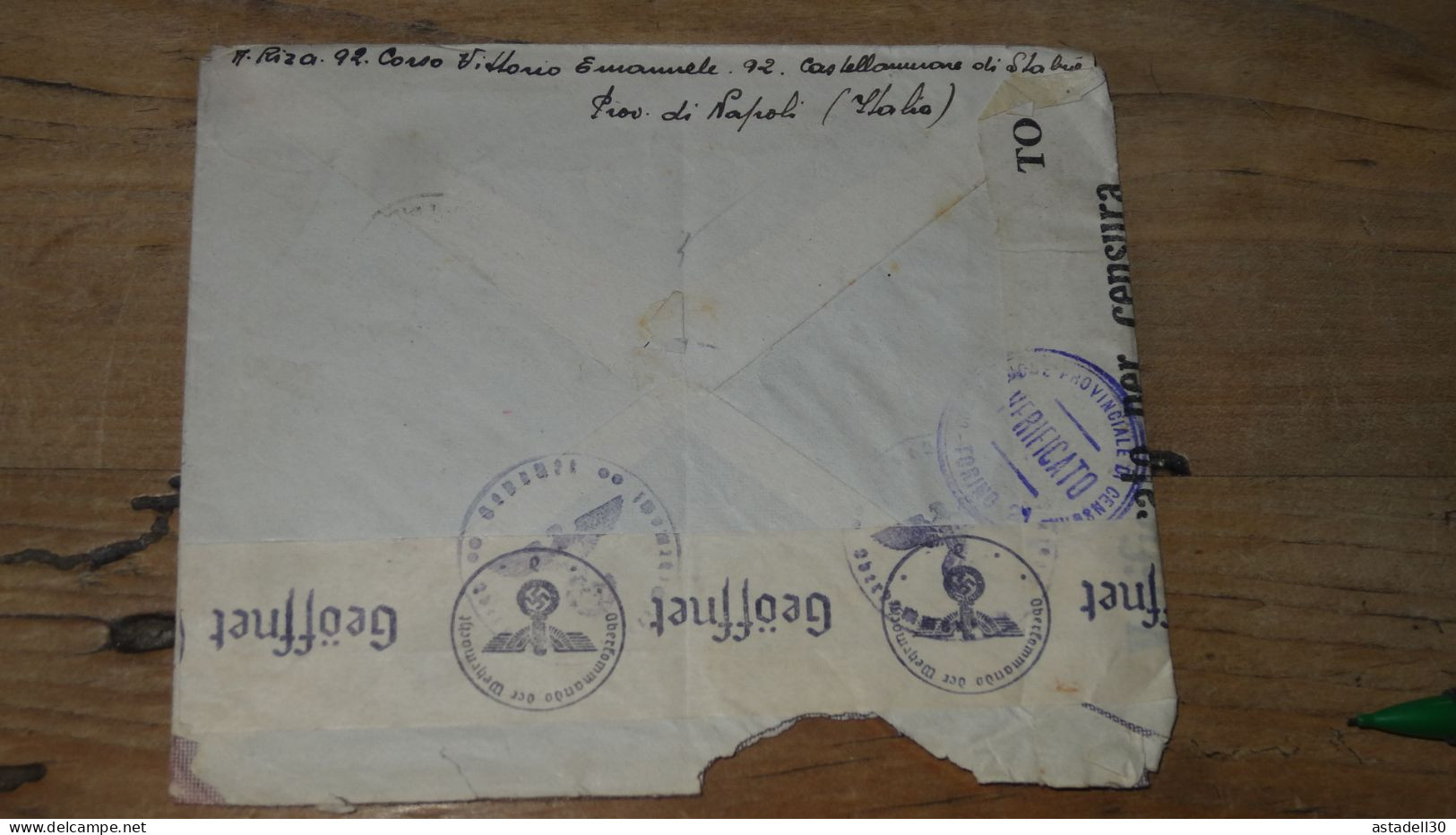 Enveloppe  Censuree, Castellam Di Stabia, 1940  ............. BOITE1  ....... 578 - Marcophilia
