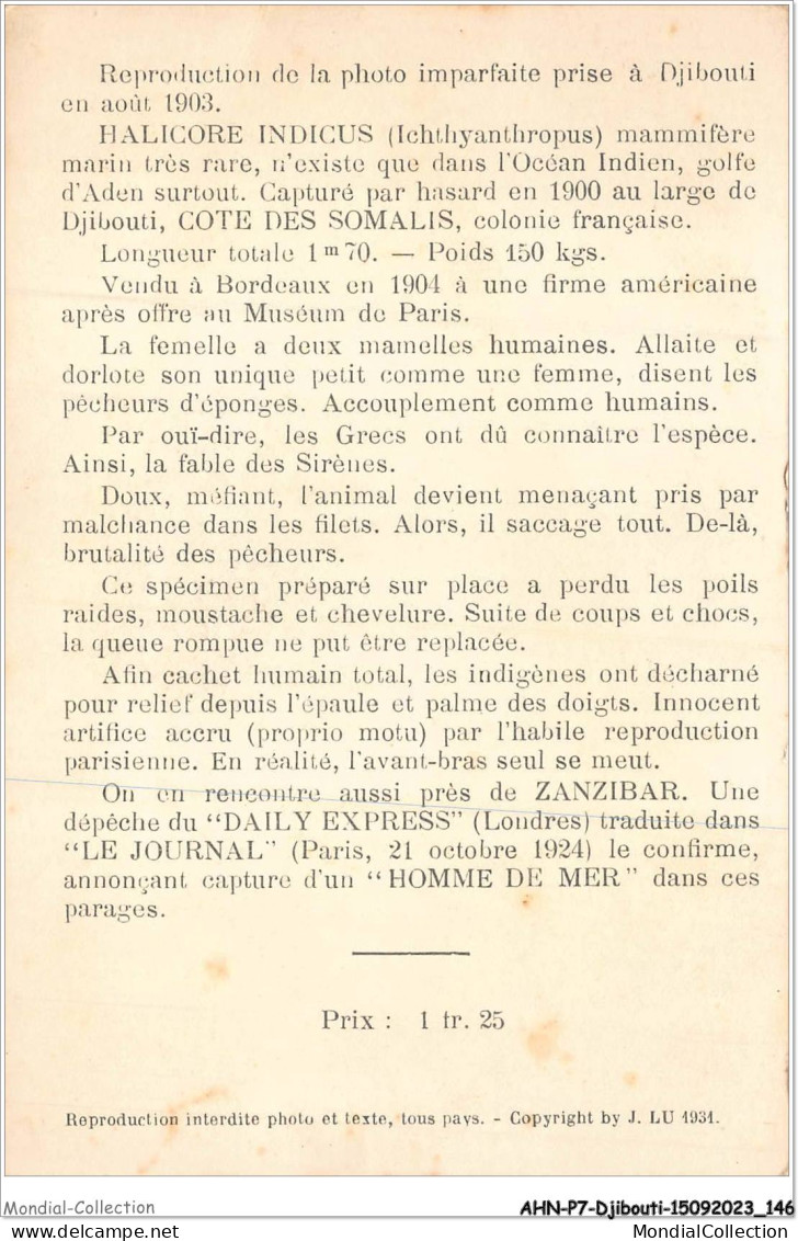 AHNP7-0820 - AFRIQUE - DJIBOUTI - Exposition Coloniale International - Paris - La Sirène De Djibouti - Djibouti