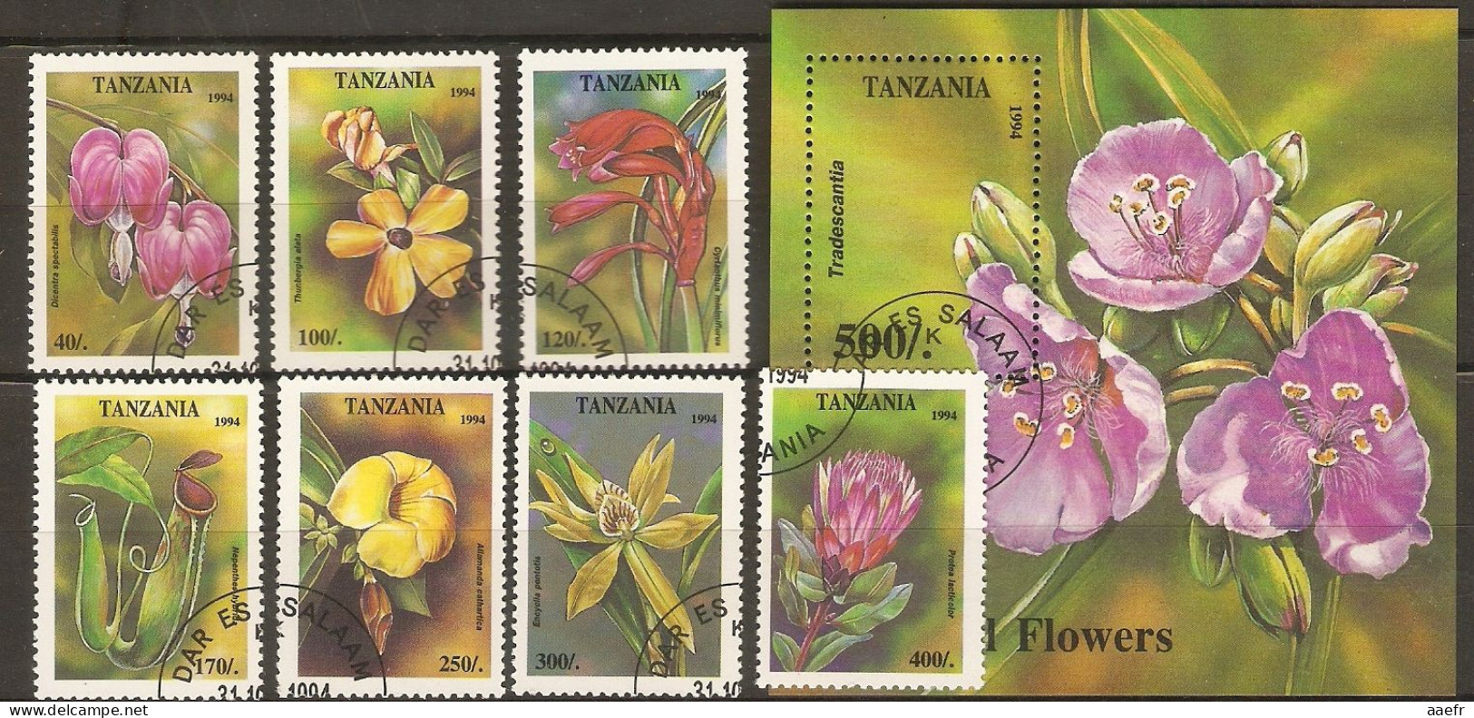 Tanzanie 1994 - Tropical Flowers - Série Complète° - Sc 1303/1309 + Bloc 1310 - Tanzanie (1964-...)