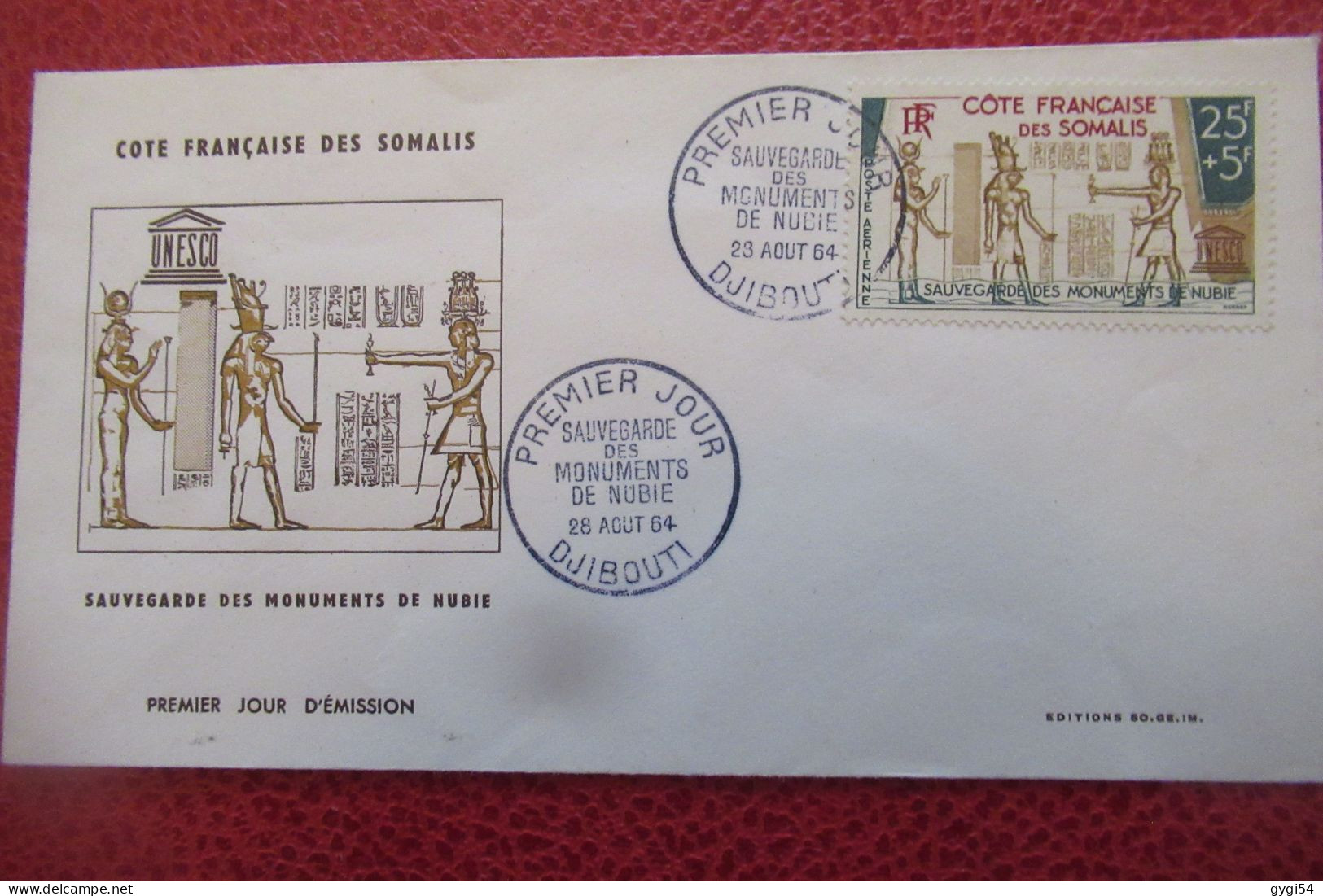 COTE FRANCAISE DES SOMALIS   FDC -1964  Sauvegarde Des Monuments De NUBIE - Briefe U. Dokumente