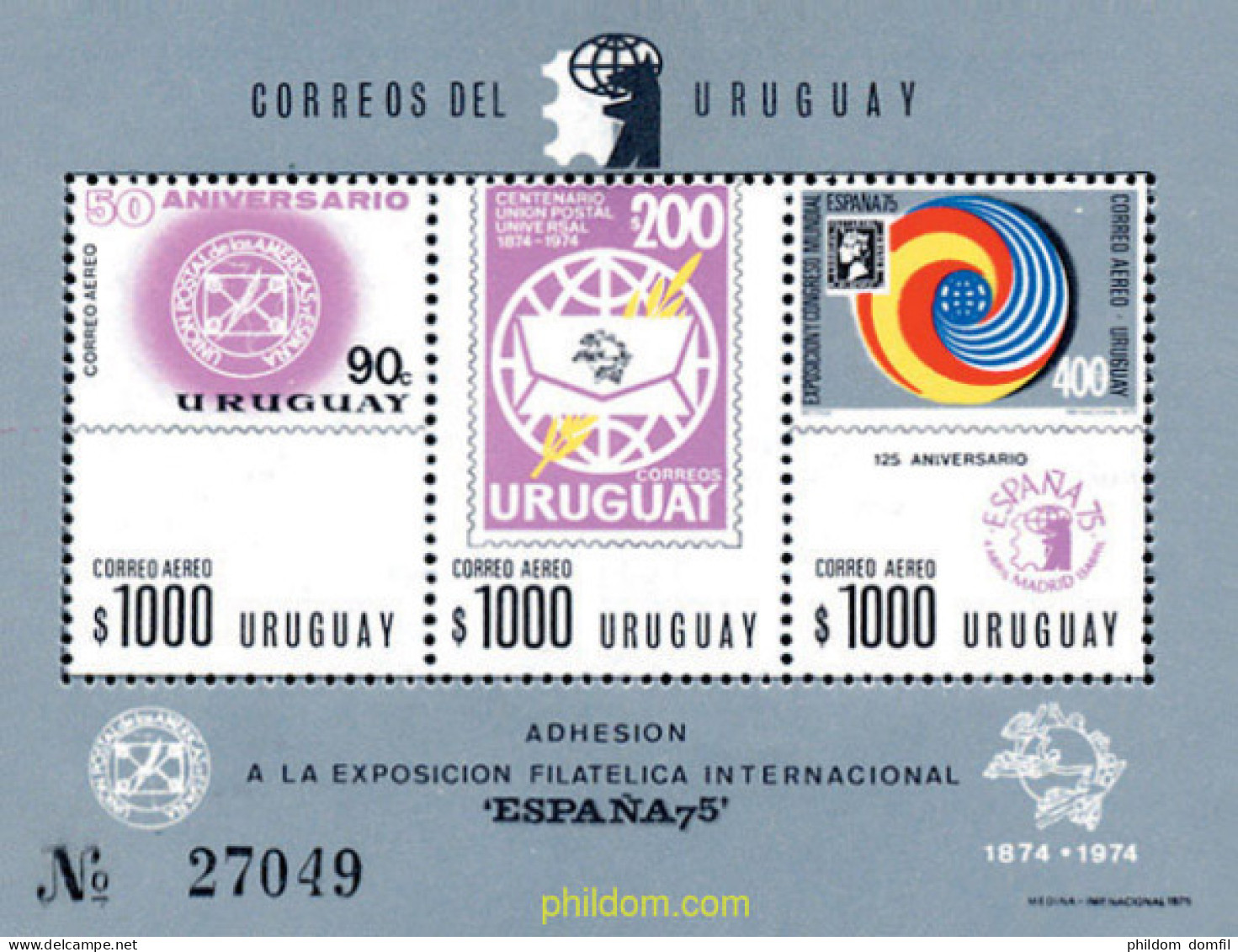 27102 MNH URUGUAY 1975 ESPAÑA 75. EXPOSICION FILATELICA INTERNACIONAL - Uruguay