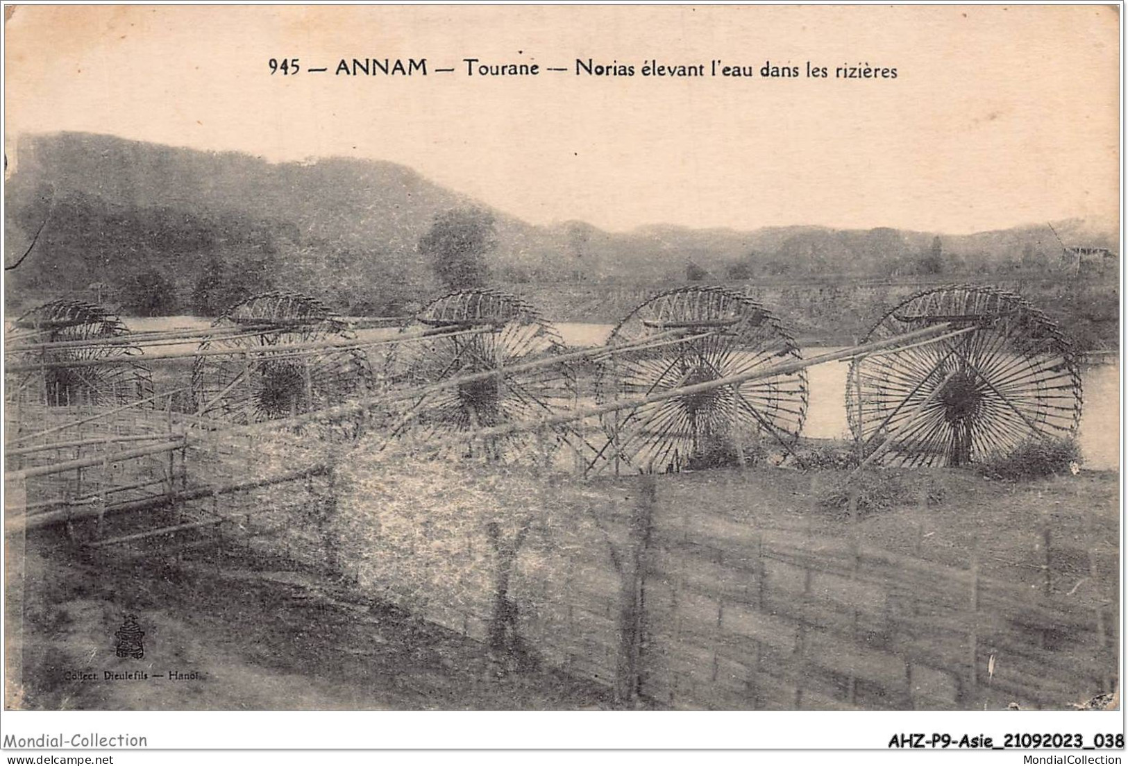 AHZP9-ASIE-0776 - ANNAM - TOURANE - NORIAS ELEVANT L'EAU DANS LES RIZIERES - Viêt-Nam