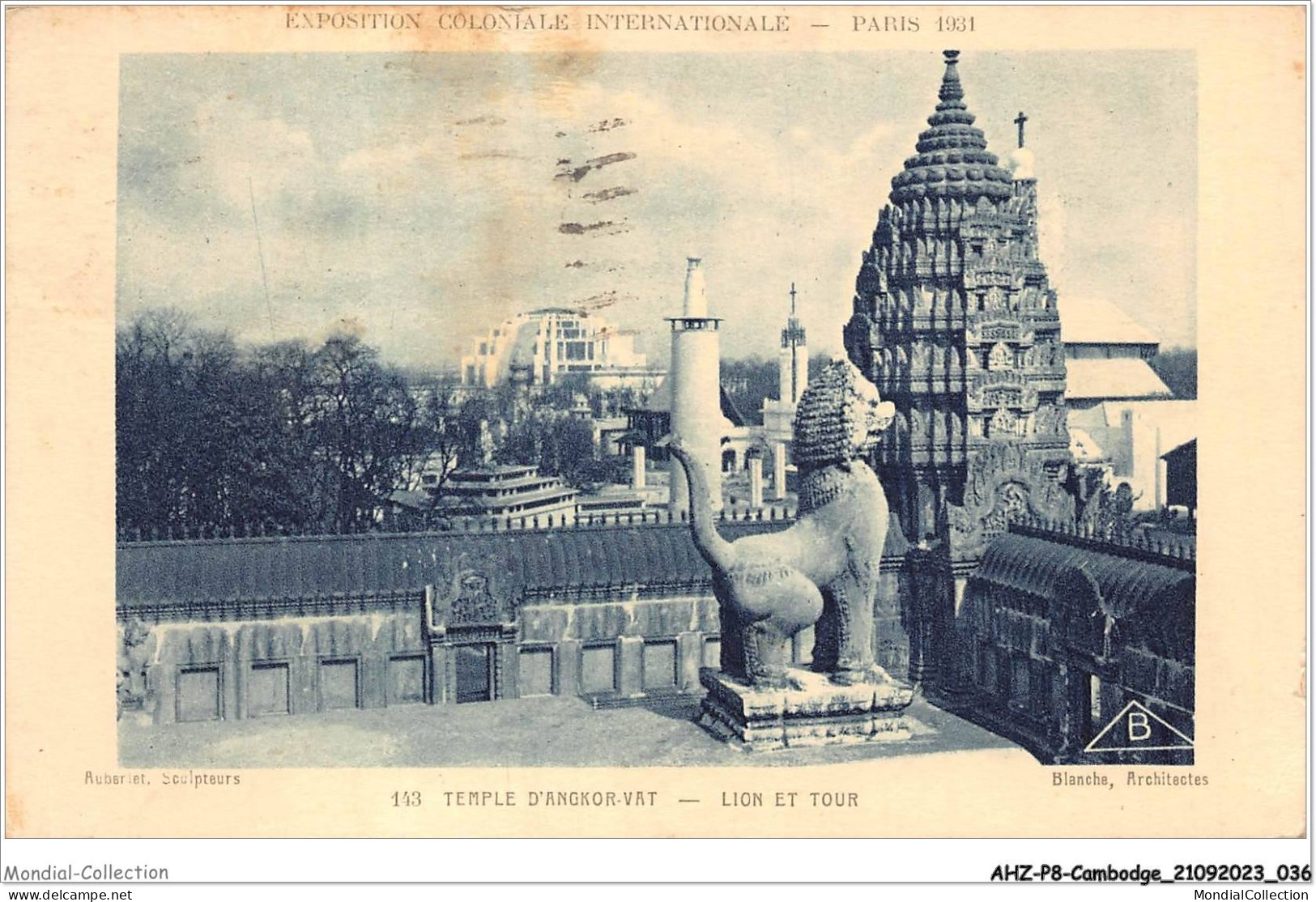 AHZP8-CAMBODGE-0701 - EXPOSITION COLONIALE INTERNATIONALE - PARIS 1931 - TEMPLE D'ANGKOR-VAT - LION ET TOUR - Cambodia