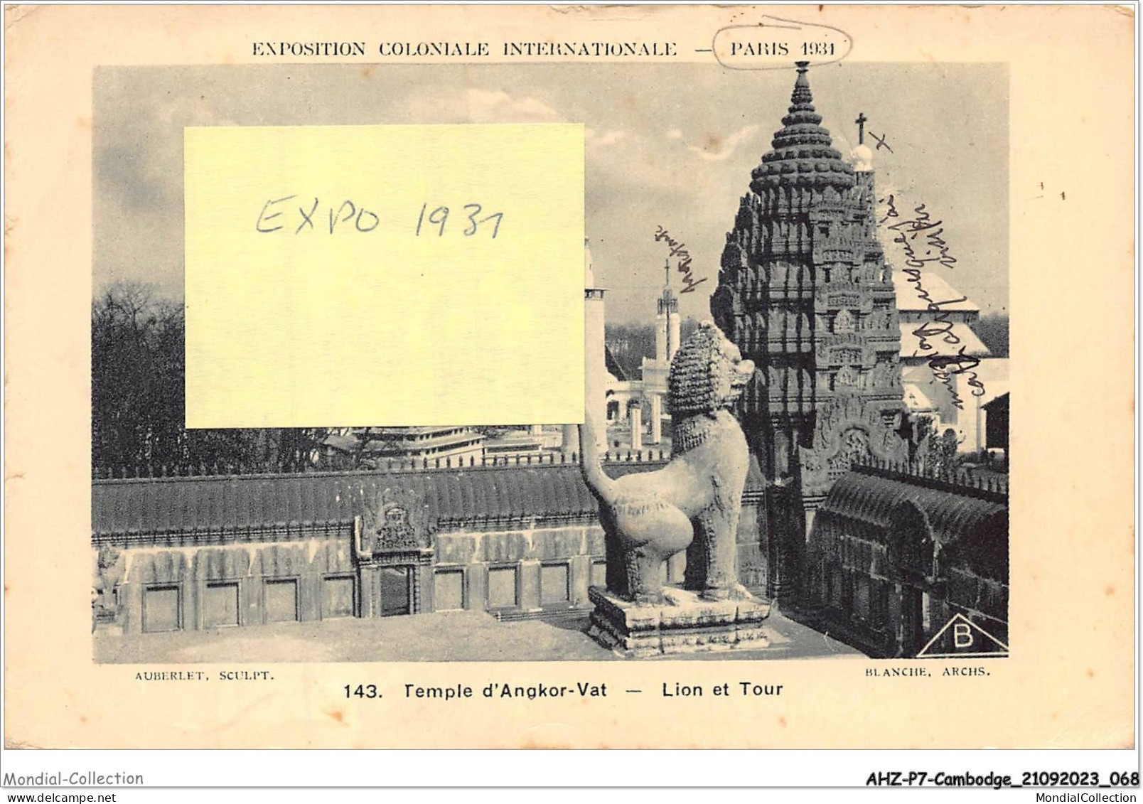 AHZP7-CAMBODGE-0630 - EXPOSITION COLONIALE INTERNATIONALE - PARIS 1931 - TEMPLE D'ANGKOR-VAT - LION ET TOUR - Cambodia