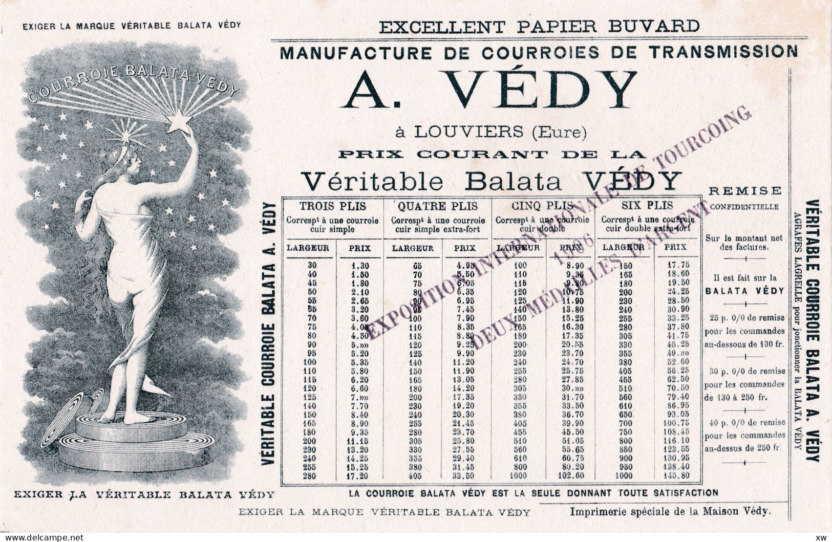 LOUVIERS -27- Buvard Ancien VERITABLE BALATA VEDY Après 1906 - Manufacture De Courroies De Transmission -16-05-24 - Other & Unclassified