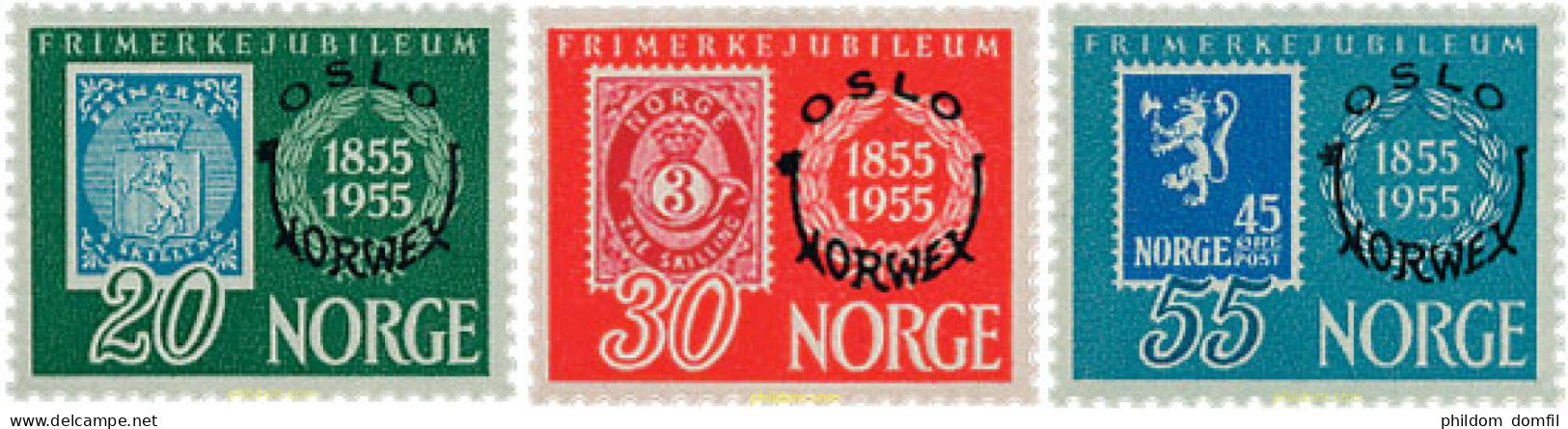 101967 MNH NORUEGA 1955 NORWEX 1955. EXPOSICION FILATELICA DEL CENTENARIO DEL SELLO - Unused Stamps