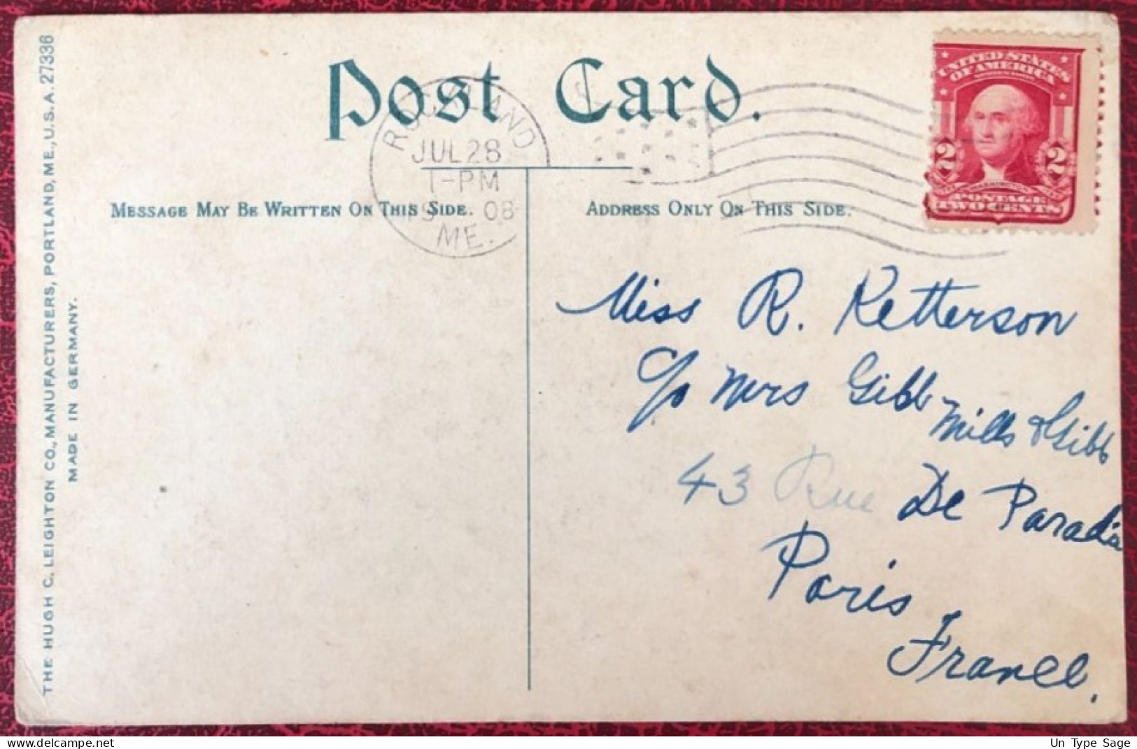 Etats-Unis, Divers Sur CPA, Cachet Rockland, ME. 28.7.1908 Pour La France - (C1448) - Poststempel