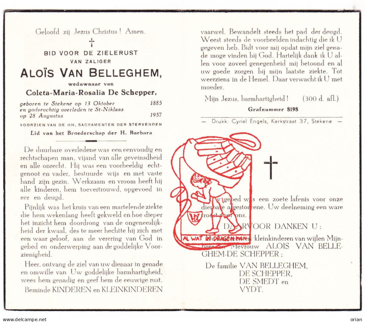 DP Aloïs Van Belleghem ° Stekene 1885 † Sint-Niklaas X Coleta De Schepper // De Smedt Vydt - Images Religieuses