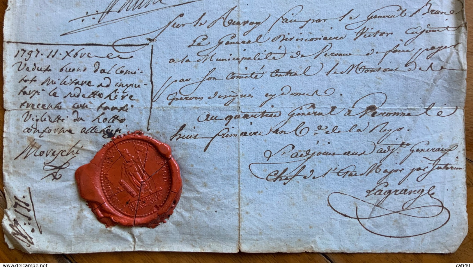 REPUBBLICA FRANCAISE - SIGILLO SU RICEVUTA DI 300 LIRE DE MILAN.. FIRMATA E CONTROFIRMATA L'11 DIC. 1797 - RRR - Historical Documents