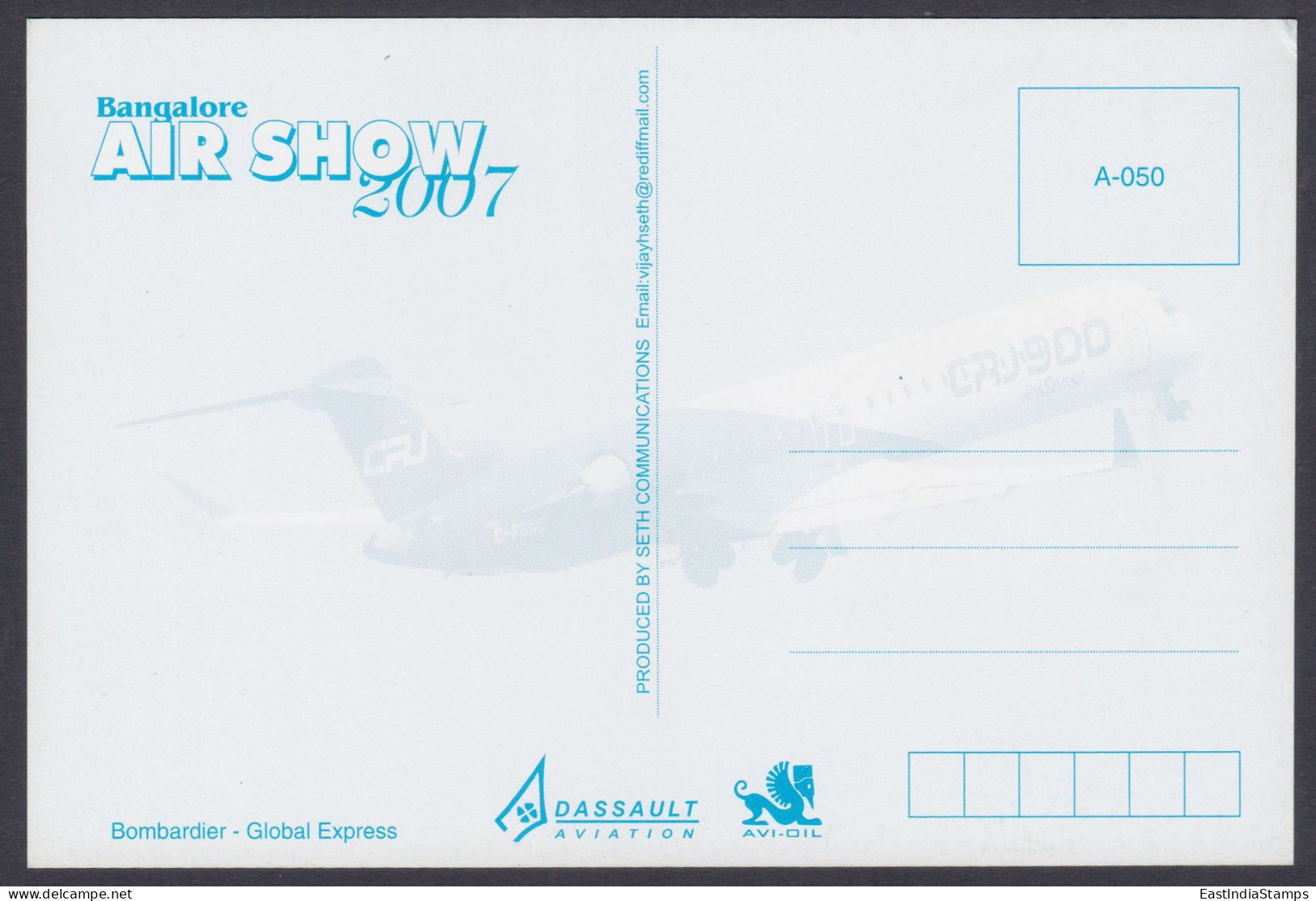 Inde India 2007 Mint Postcard Bangalore Air Show Bombardier, Global Express, Aircraft, Aeroplane, Airplane - India