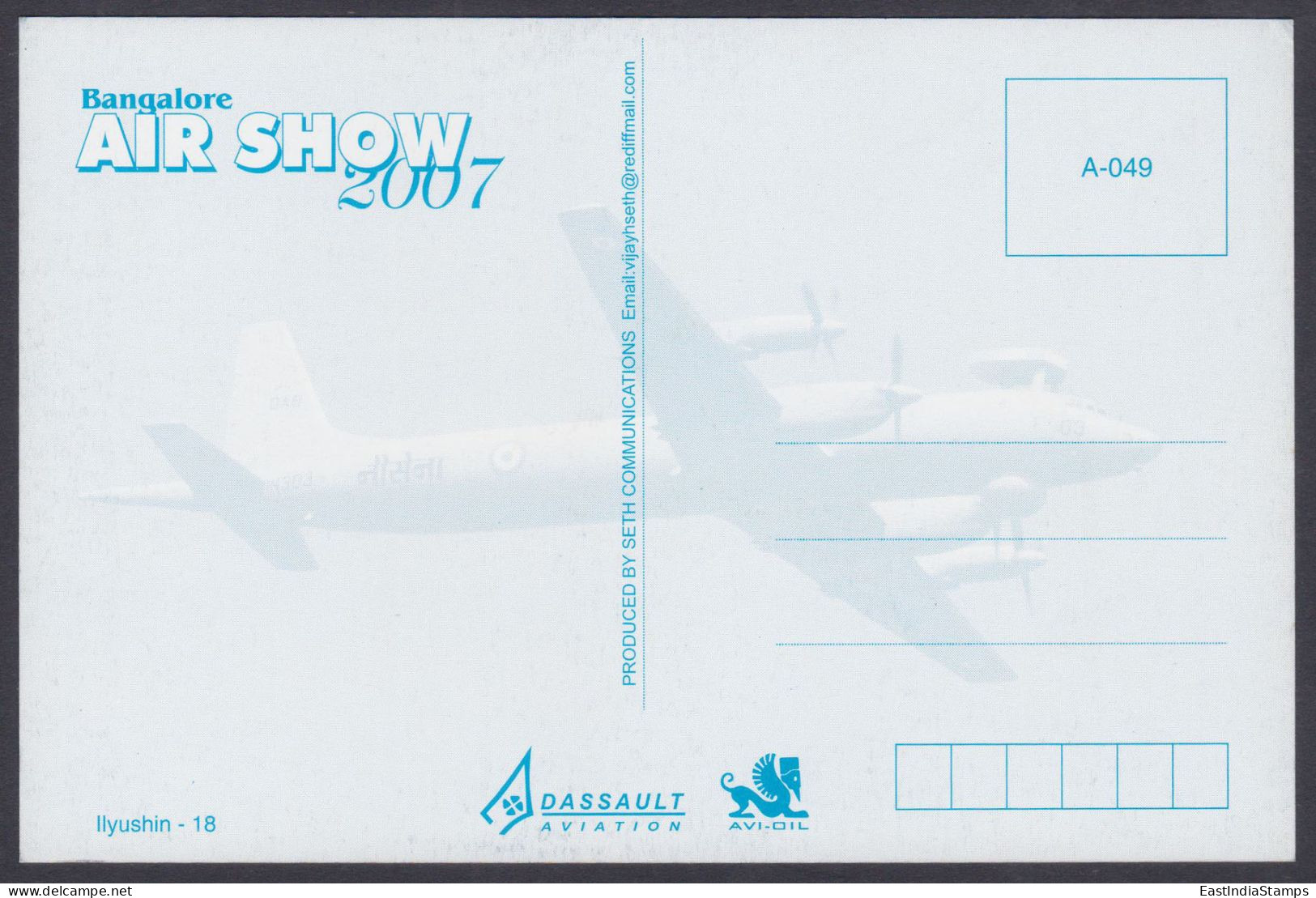 Inde India 2007 Mint Postcard Bangalore Air Show Ilyushin - 18, Indian Navy, Naval, Aircraft, Aeroplane, Airplane - India